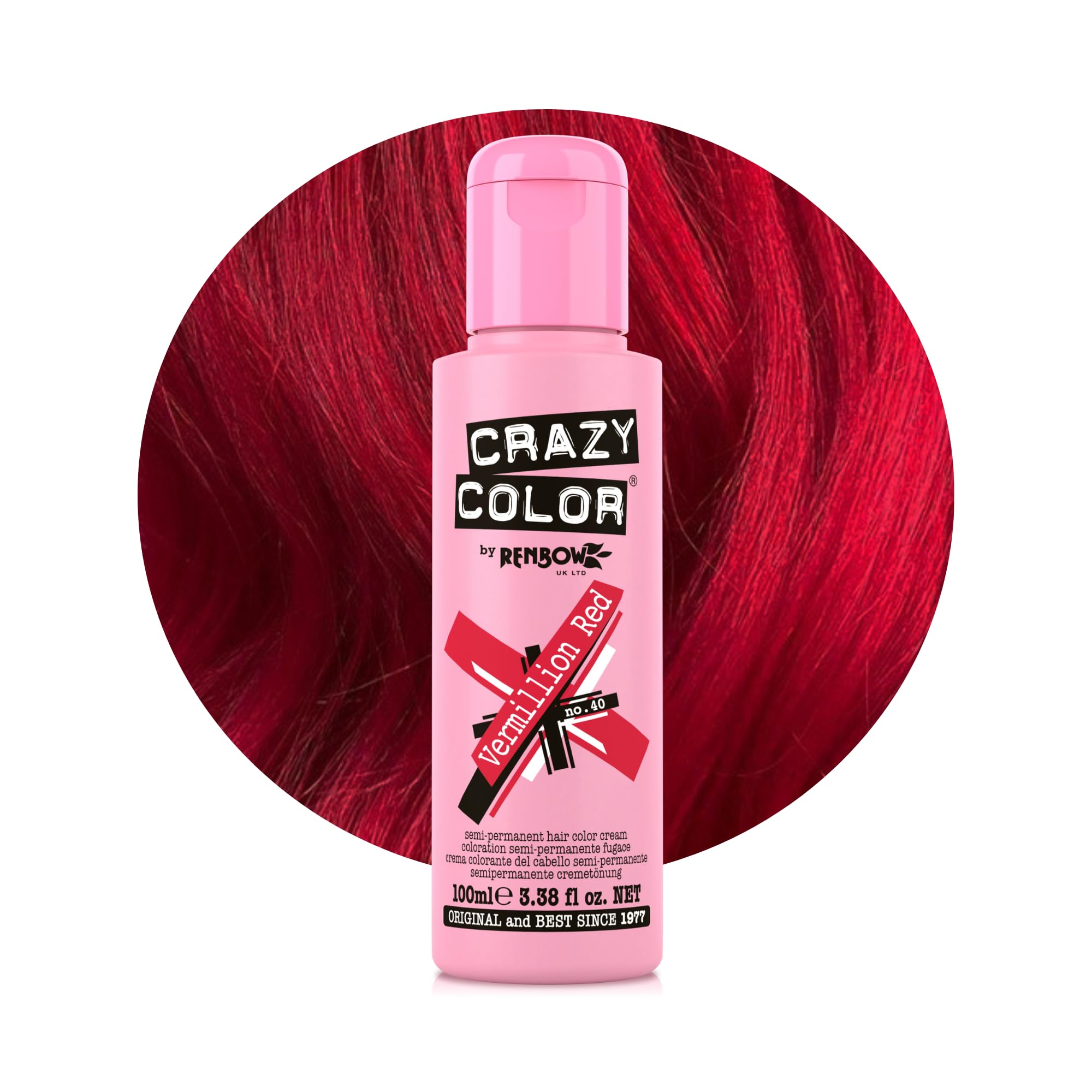 Crazy ColorVibrant Vermillion Red Semi-Permanent Hair Dye. Highly Pigmented Scarlet Red Conditioning & Oil Nourishing Vegan Formula | No Bleach or Ammonia | 100ml