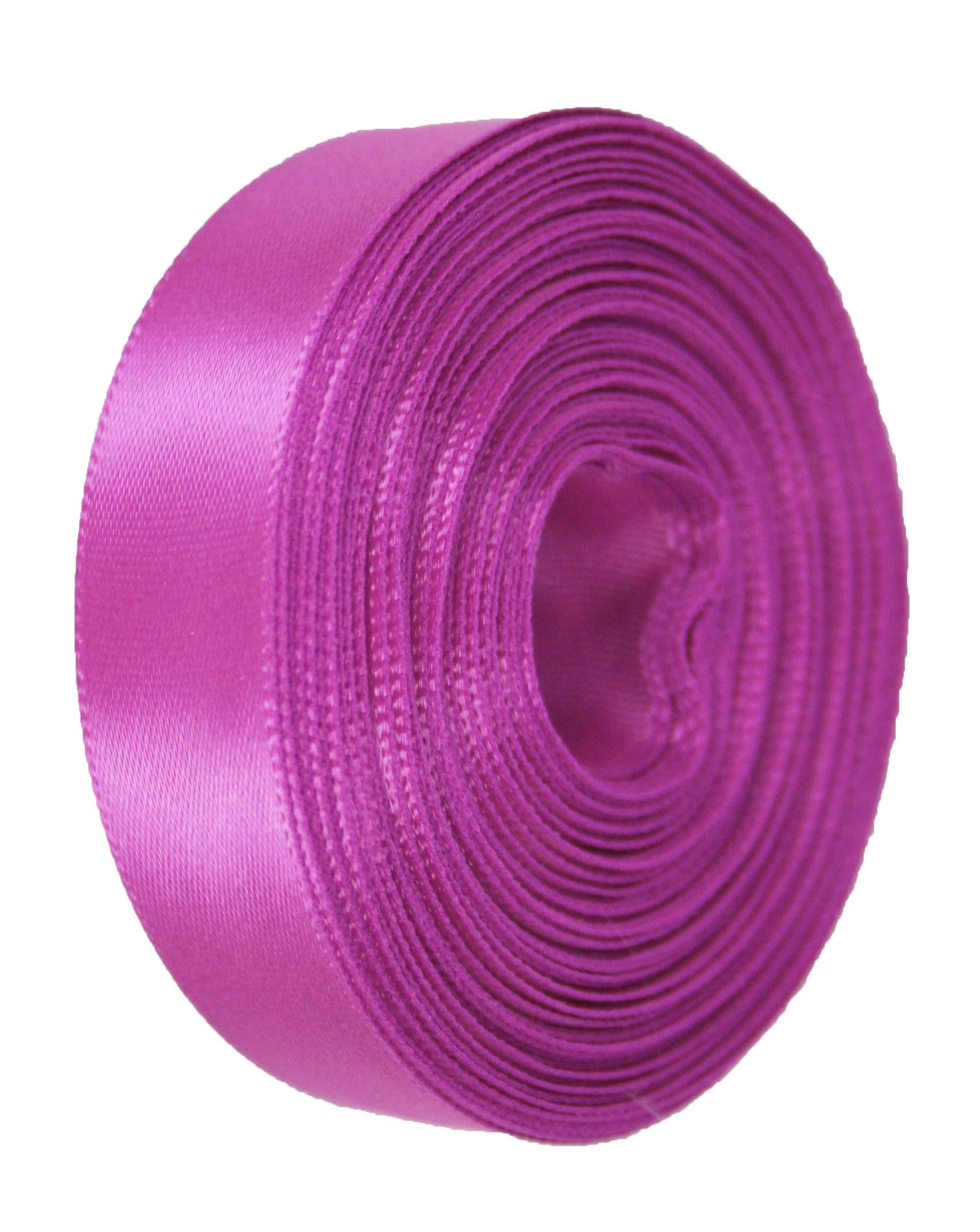 Fuchsia Rolled up 7/8" Single FACE Satin Ribbon 100% Polyester Choose Length (7/8" X 10 Yards)