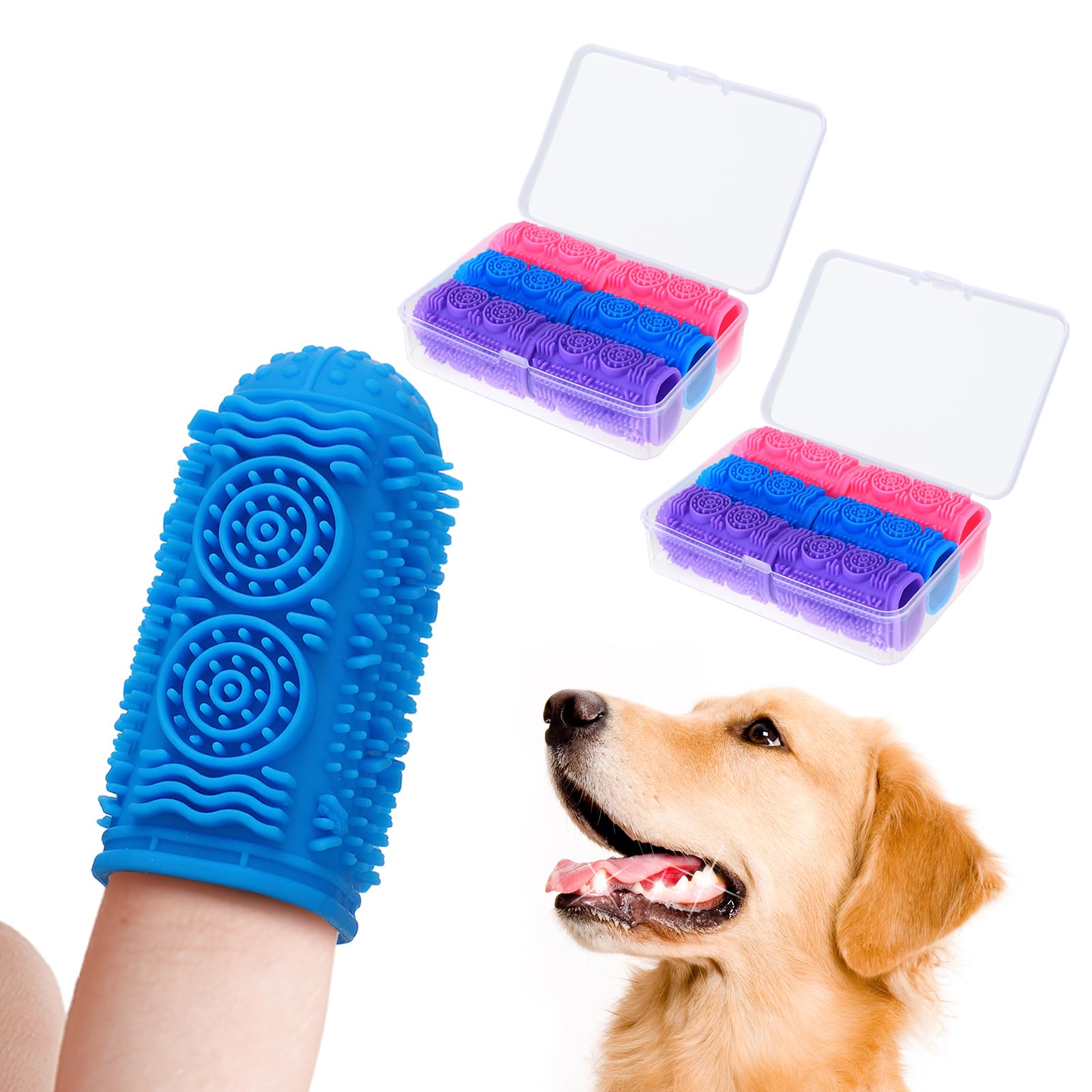 MEWTOGO Dog Toothbrush - Finger Toothbrush for Medium Large Dogs, 360° Food Grade Silicone Dog Tooth Brushing Kit with Storage Box for Dog Teeth Cleaning Dental Care, 12 Pcs