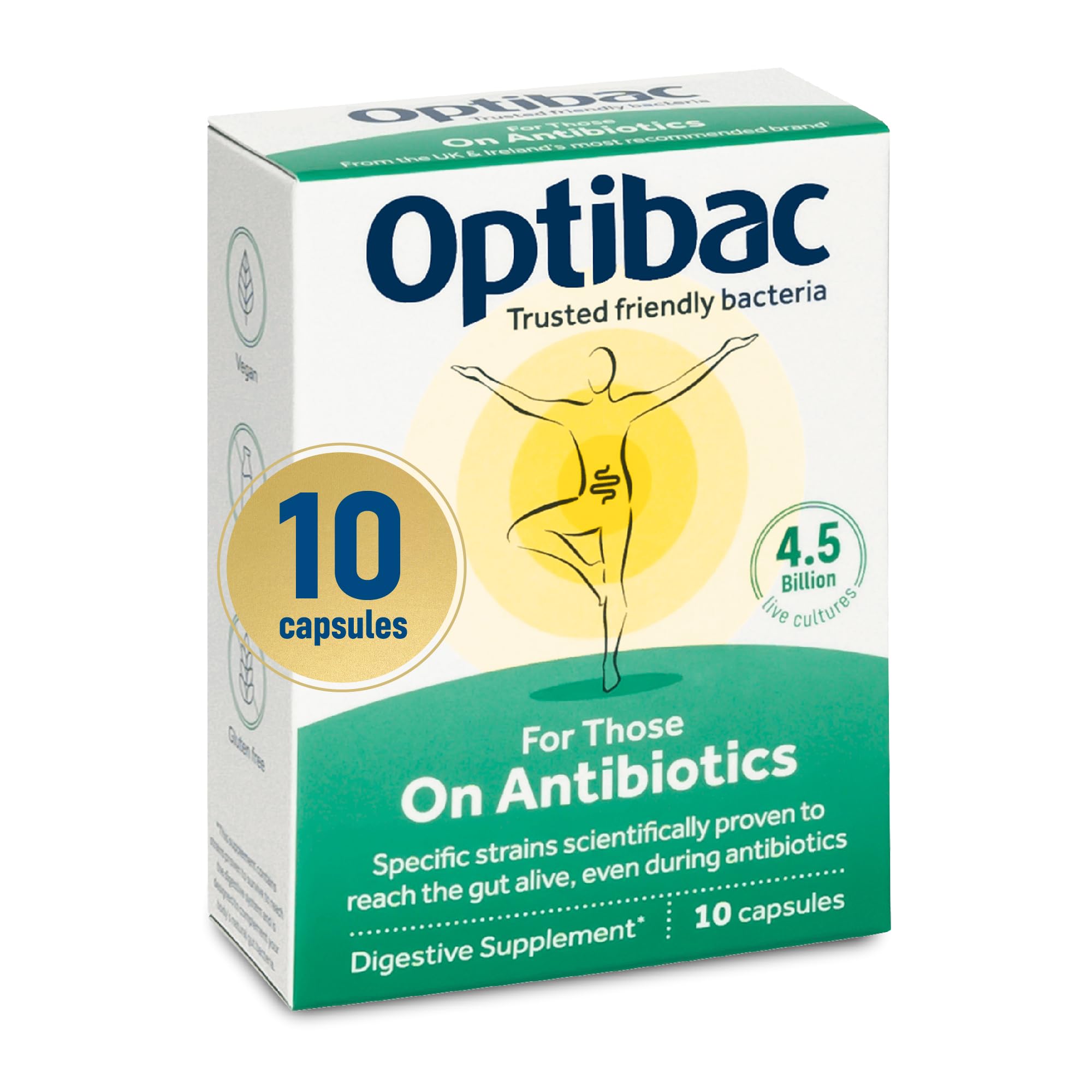 OptiBacfor Those on Antibiotics | 4 Billion Friendly Bacteria Natural Supplement Course | Lactobacillus Acidophilus & Lactobacillus Rhamnosus | Researched Alongside Antibiotics | 10 Capsules