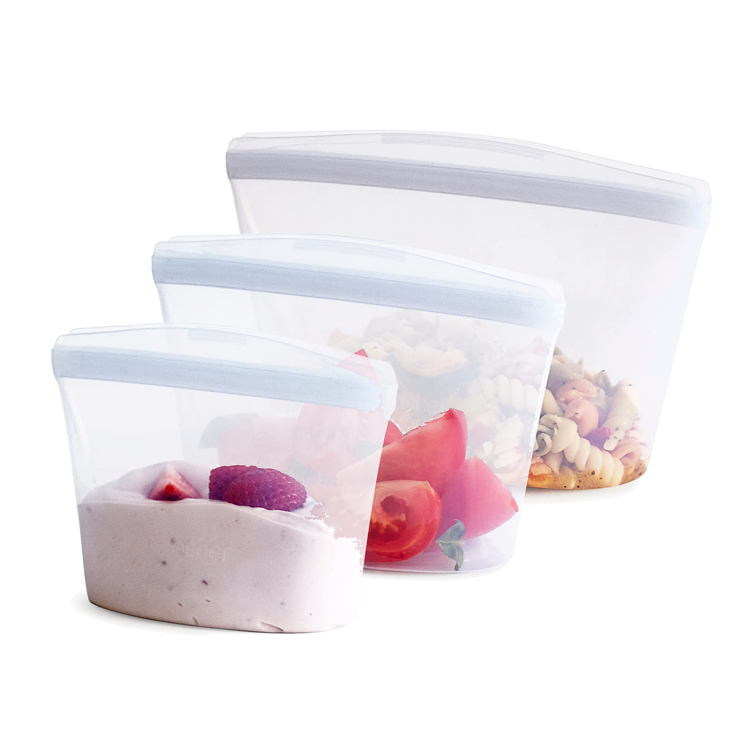 Stasher Silicone Reusable Storage Bag, Bundle 3-Pack Bowls (Clear) | Food Meal Prep Storage Container | Lunch, Travel, Makeup, Gym Bag | Freezer, Oven, Microwave, Dishwasher Safe, Leakproof