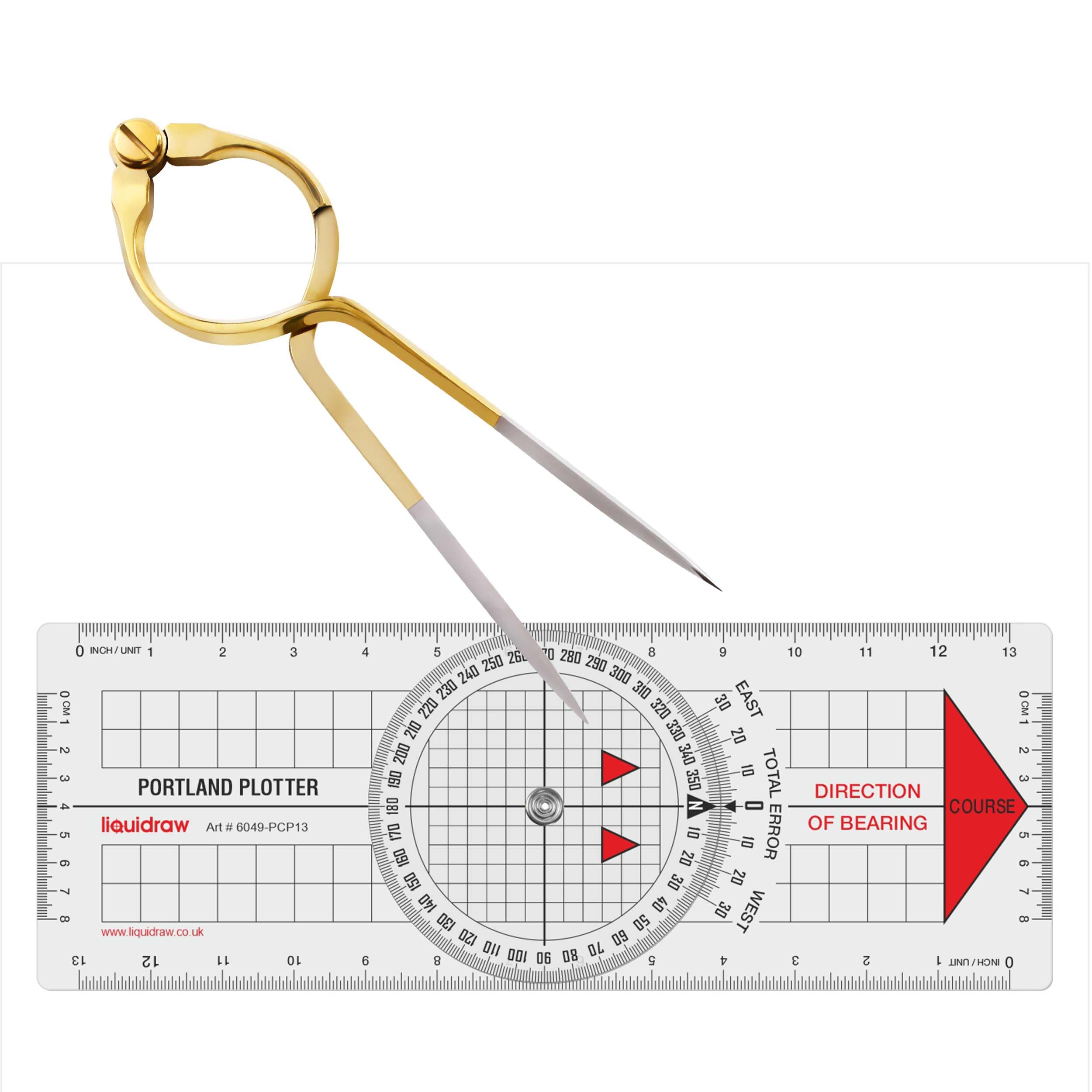 Liquidraw Portland Course Plotter Navigation Divider Kit Marine Sailing Nautical Protractor Single Handed Straight Divider Solid Brass 8"