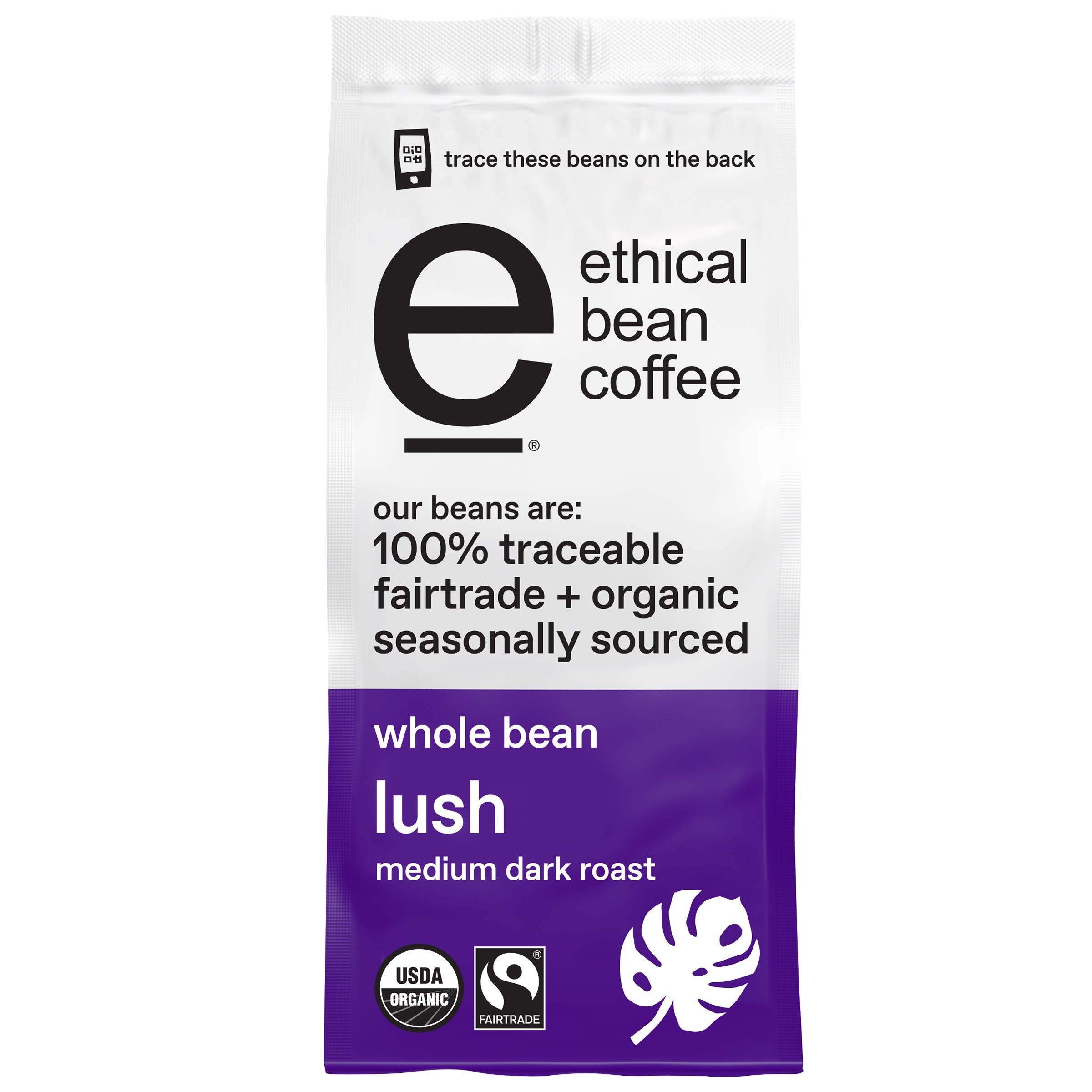 Ethical BeanFairtrade Organic Coffee, Lush Medium Dark Roast, Whole Bean Coffee (12 Oz Bag), Lush Medium Dark Roast, 0.75 Lb