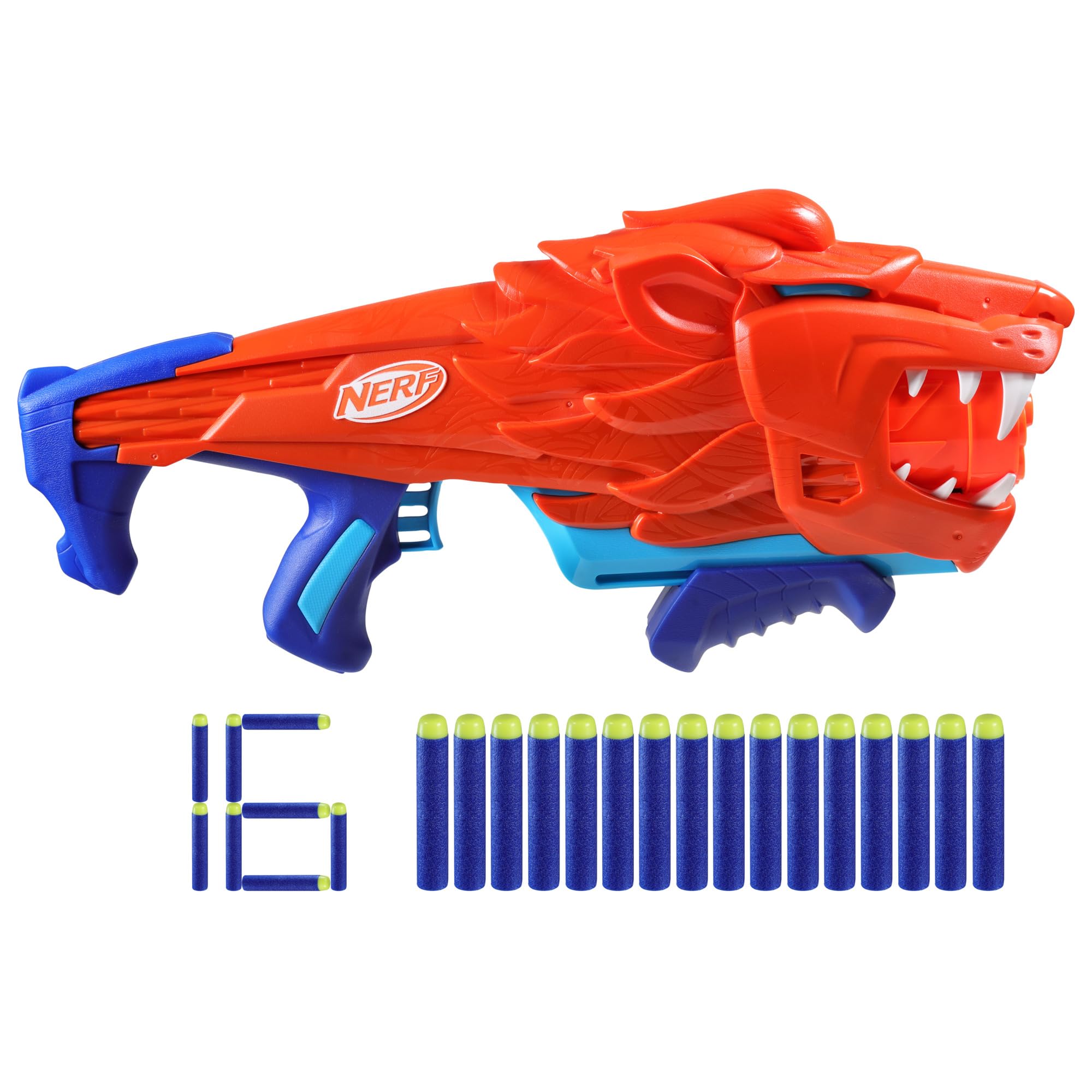 NerfJunior Wild Lionfury, Easy Play Dart Blaster, 16 Nerf Elite Darts, Nerf Blaster Lion Toys for 6 Year Old Boys & Girls & Up, Outdoor Toys