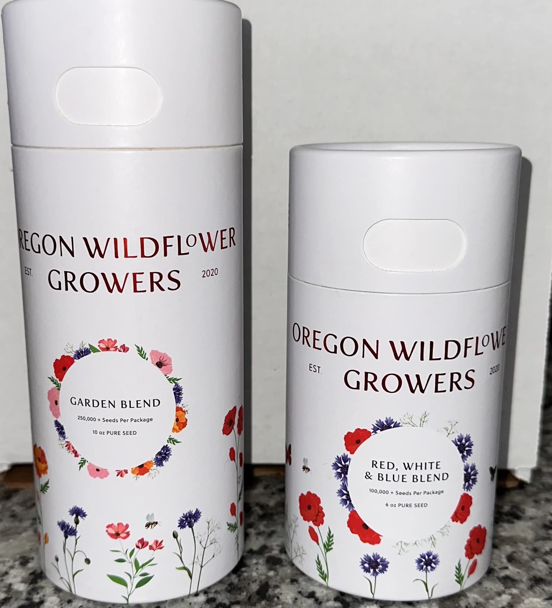 Oregon Wildflower Growers. Gardeners Starter Kit/Flower Gift Set Garden Blend (10oz), Red, White and Blue Blend (6oz) Oregon Grown Flower Seed, from Our Farm to Your Garden