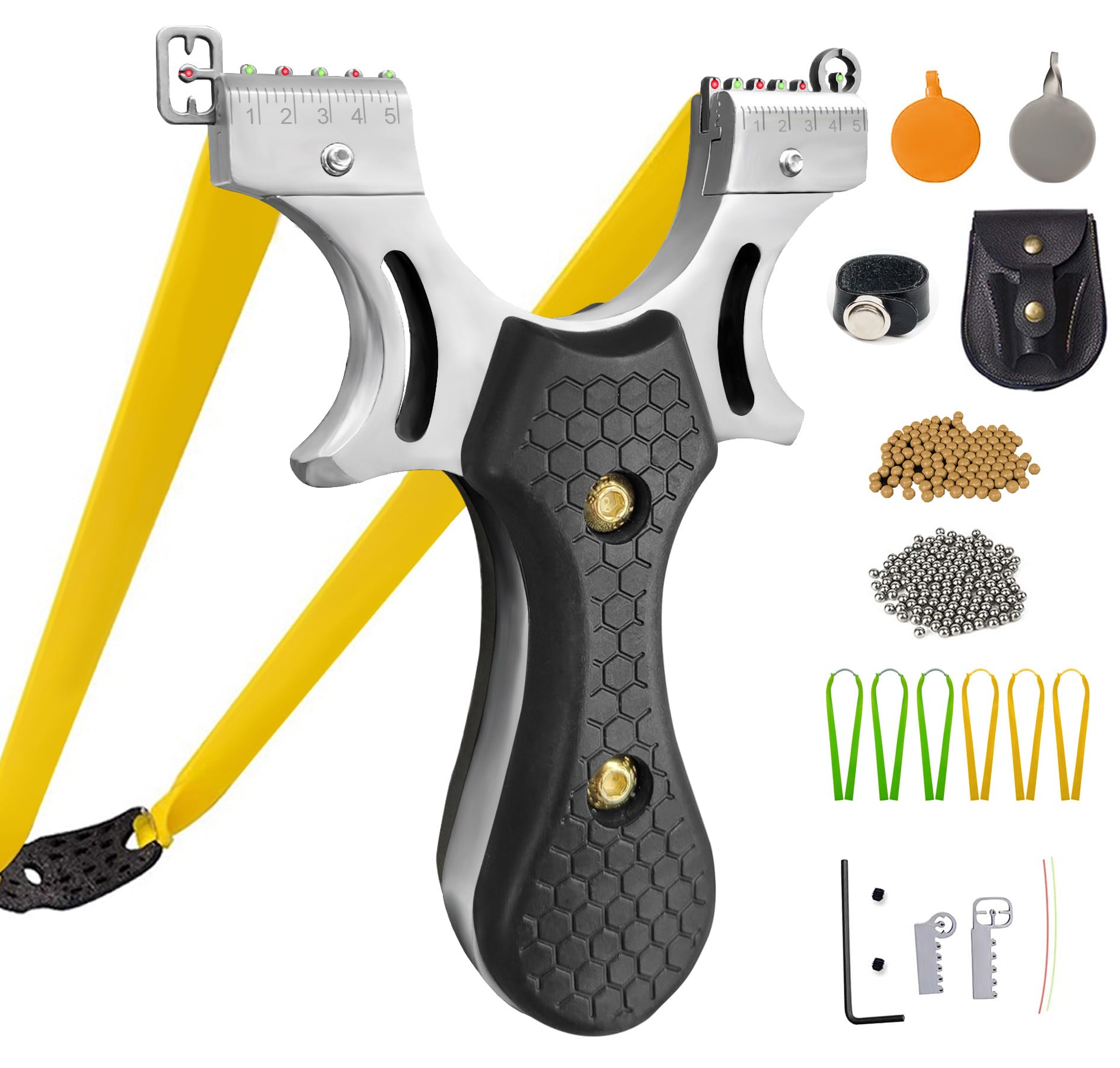 Slingshot, Hunting Sling Shot Set for Adults, Professional Stainless Steel Tactical Slingshots, High Velocity Catapult with Ammo Balls, Rubber Bands, Ammo Pouch, Target