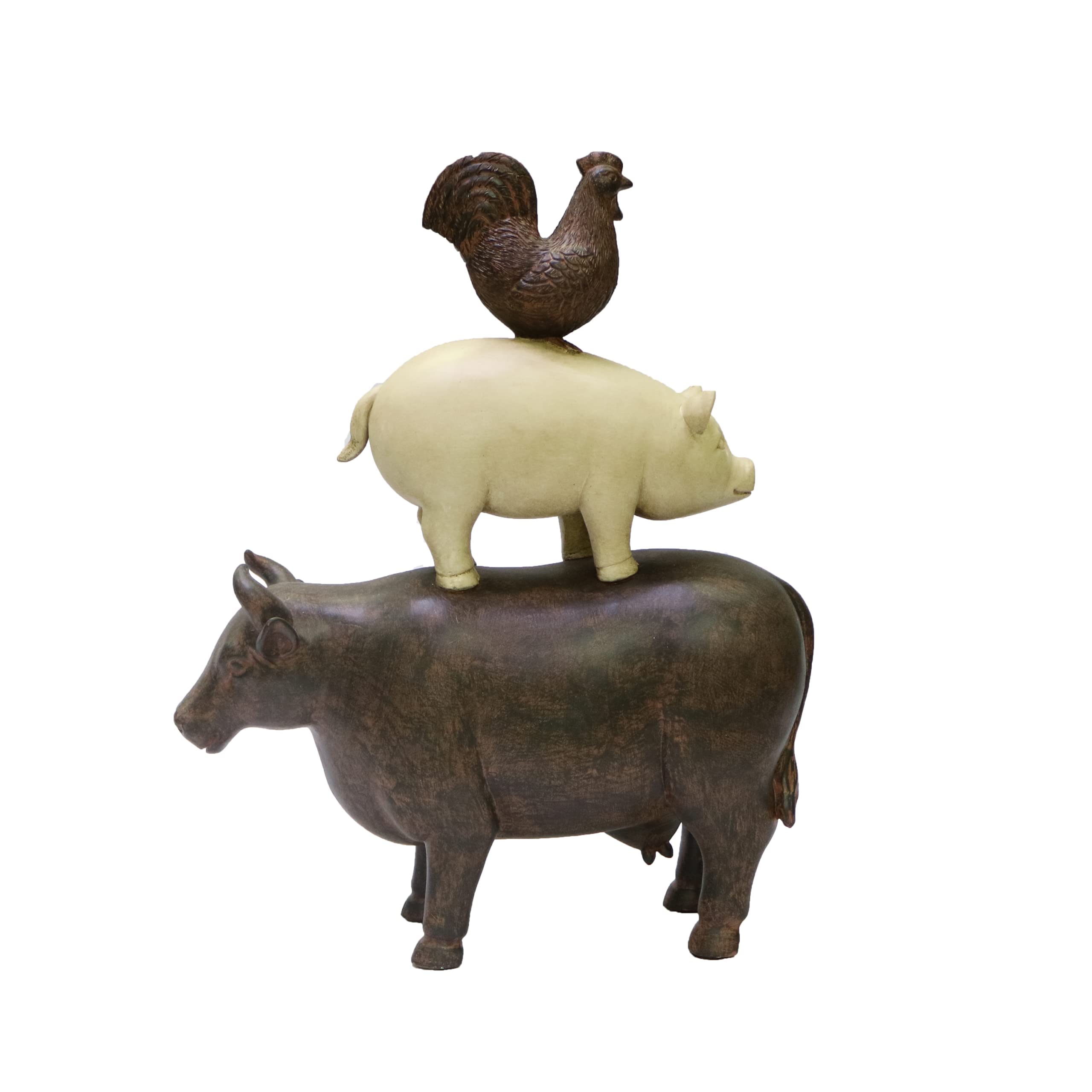 Nature's Mark3 Farm Animals Stacked Rooster Pig and Cow Resin Statue Figurine Home Decorative Accent Décor (12" H) Resin Stacked Farm Décor