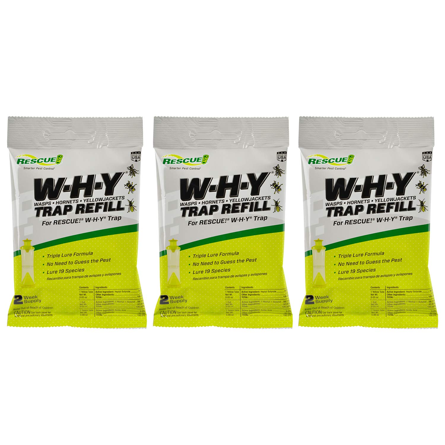 RESCUE!Non-Toxic Wasp, Hornet, Yellowjacket Trap (WHY Trap) Attractant Refill - 2 Week Refill - 3 Pack