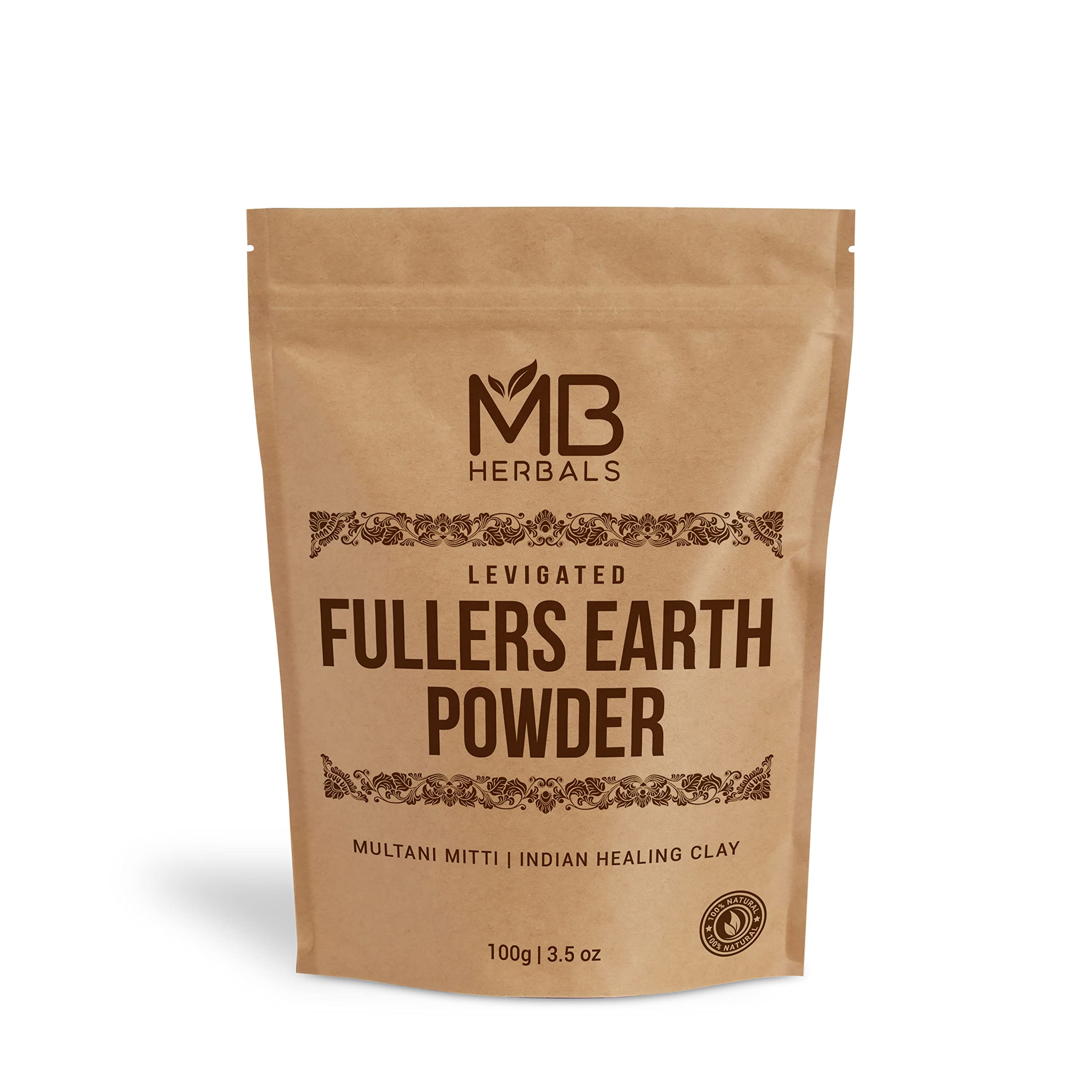 MB Herbals100% Pure Fullers Earth Powder 100g | 3.5oz | Multani Mitti Facial Clay Bentonite Indian Healing Clay | No Preservatives | No Bleaching Agents | No Added Fragrance| Fuller's Earth