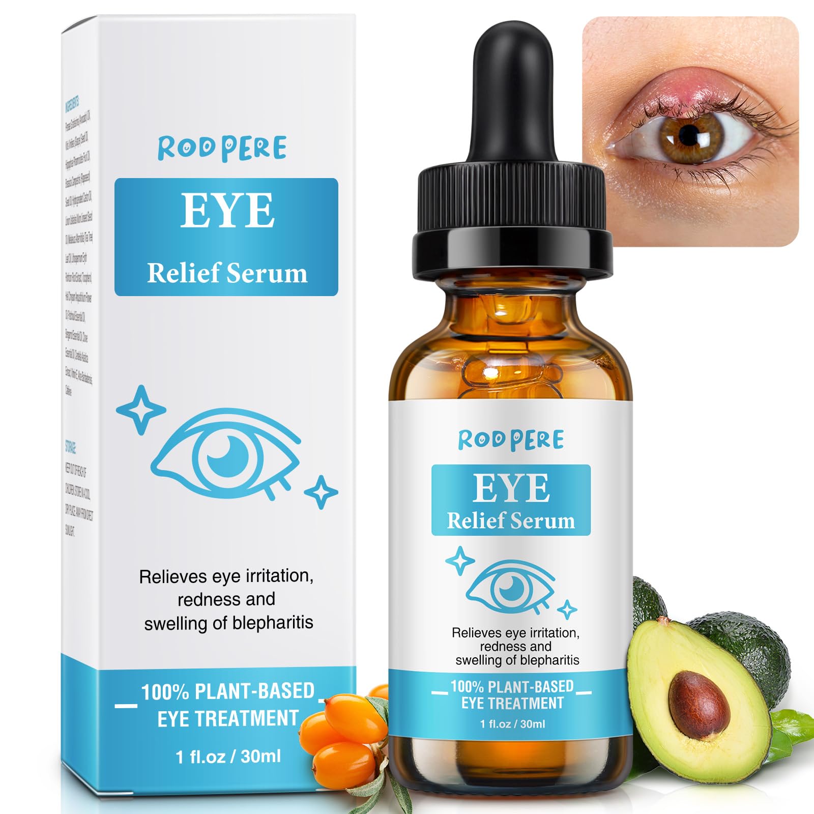 Eye Treatment Serum, Chalazion & Blepharitis Remover With Avocado Oil, Buckthorn Oil For Eyelid, 30ML Tea Tree Oil & Caffeine Eye Serum For Redness, Puffiness, Eye Relief.