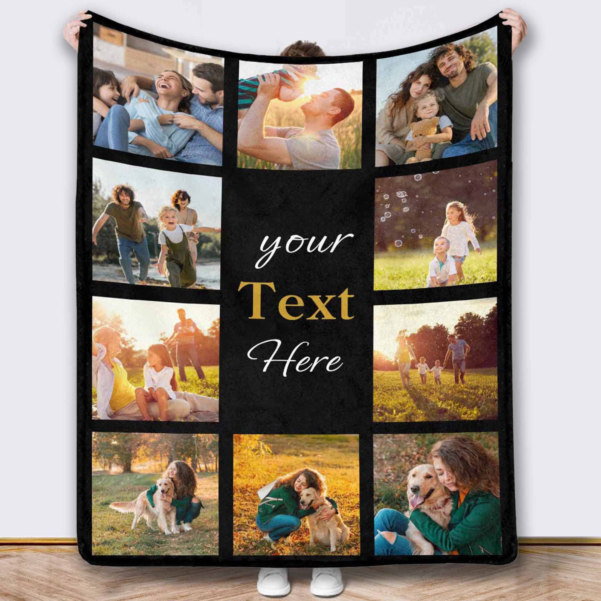 D-Story Custom Blanket Memorial Gift with Photo Text: Made in USA, Flannel Personalized Blanket with Your Own Pictures for Family Dad Father's Day Christmas