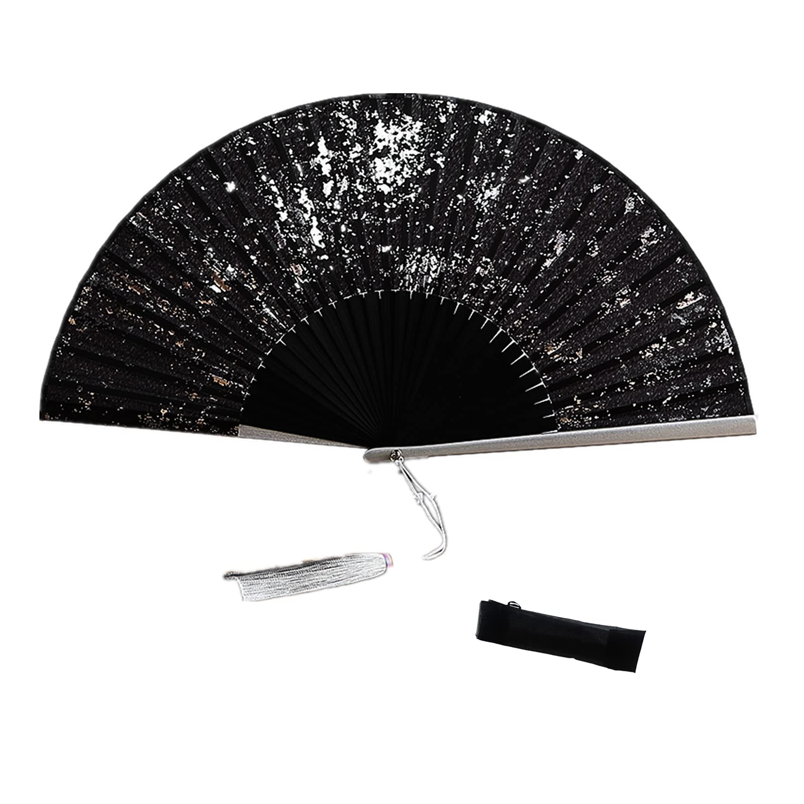 NC Chinese Fan Boutique Bamboo Fan, Ladies Hand Fan Foldable, Gold-Plated Plain Hand Fan Foldable, Wedding Banquet, Banquet, Dance Party, Gift Fan, Craft Fan, Festival Fan, (Black Spray Silver)