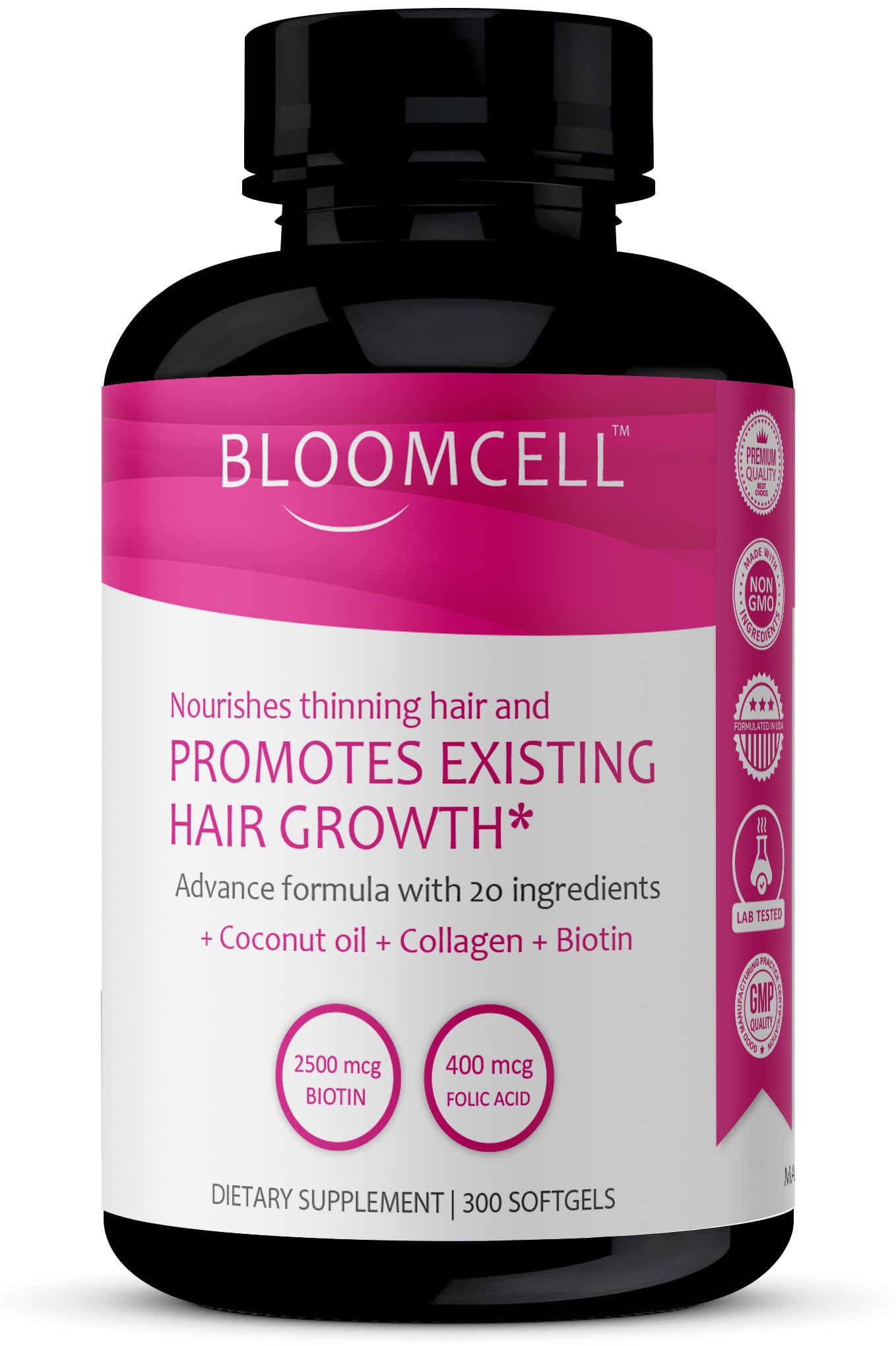 Bloomcell Hair, Skin & Nail - 300 Softgels Infused with Collagen, Biotin & Essential Vitamins | Supports Vibrant Beauty, Stronger & Revitalized Hair, Radiant Skin & Nails | Non-GMO & Gluten-Free