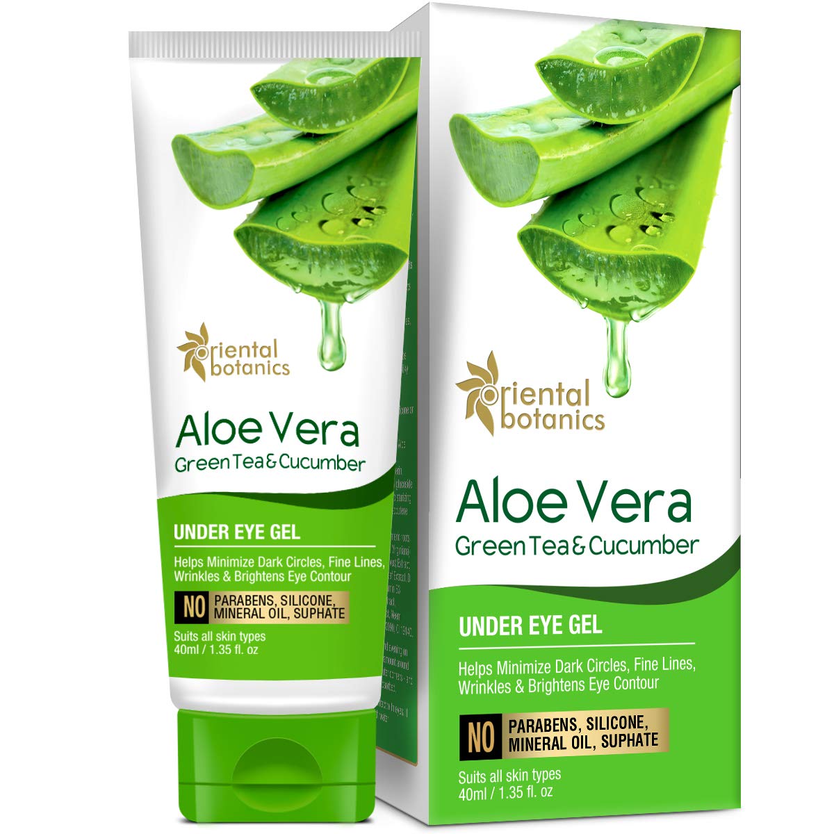 Oriental Botanics Aloe Vera, Green Tea & Cucumber Under Eye Gel, 40ml - With Vitamin B3, B5