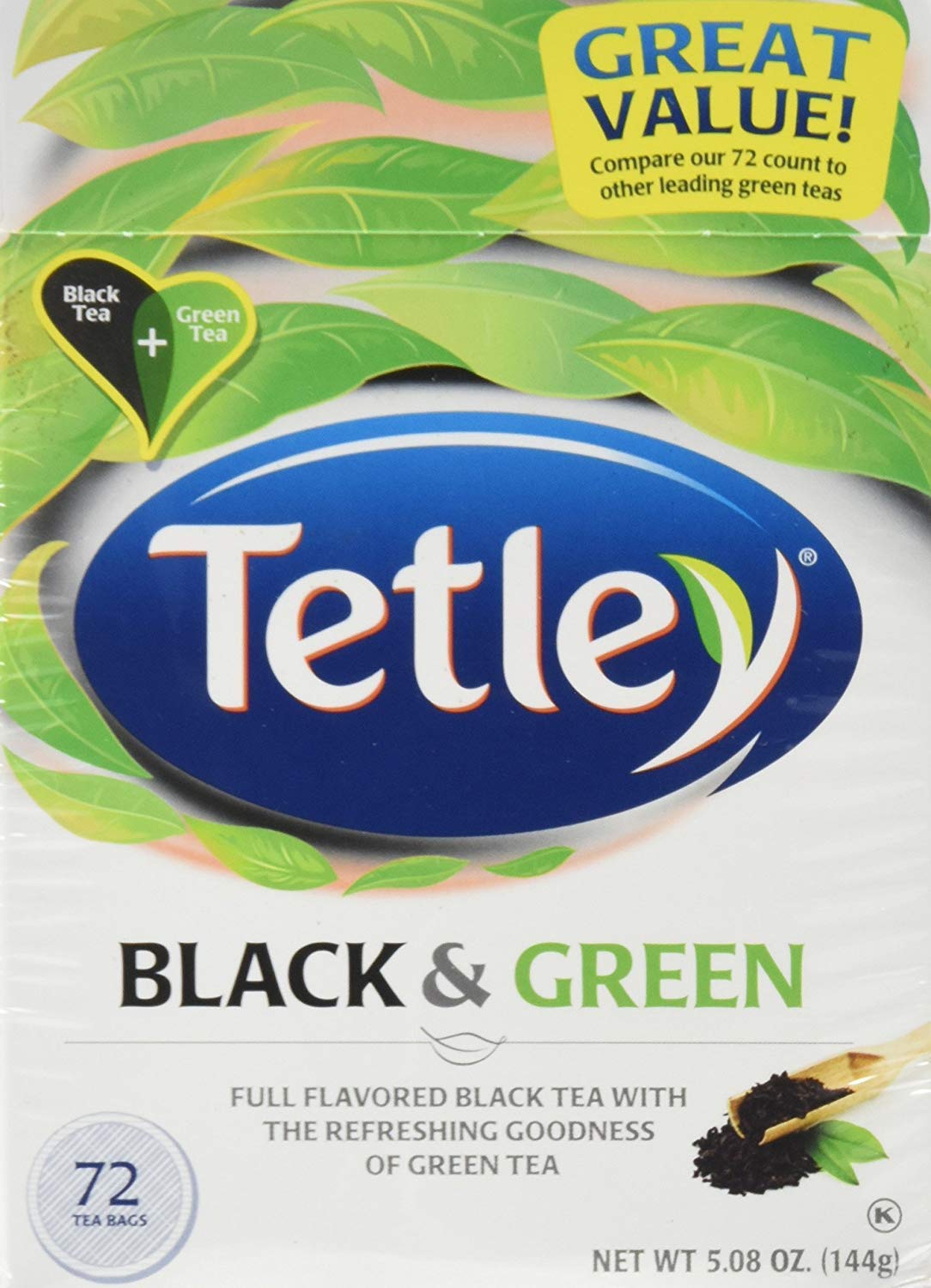 TetleyBlack & Green Tea Bags, 72 Count, 5.08oz Box (Pack of 3)