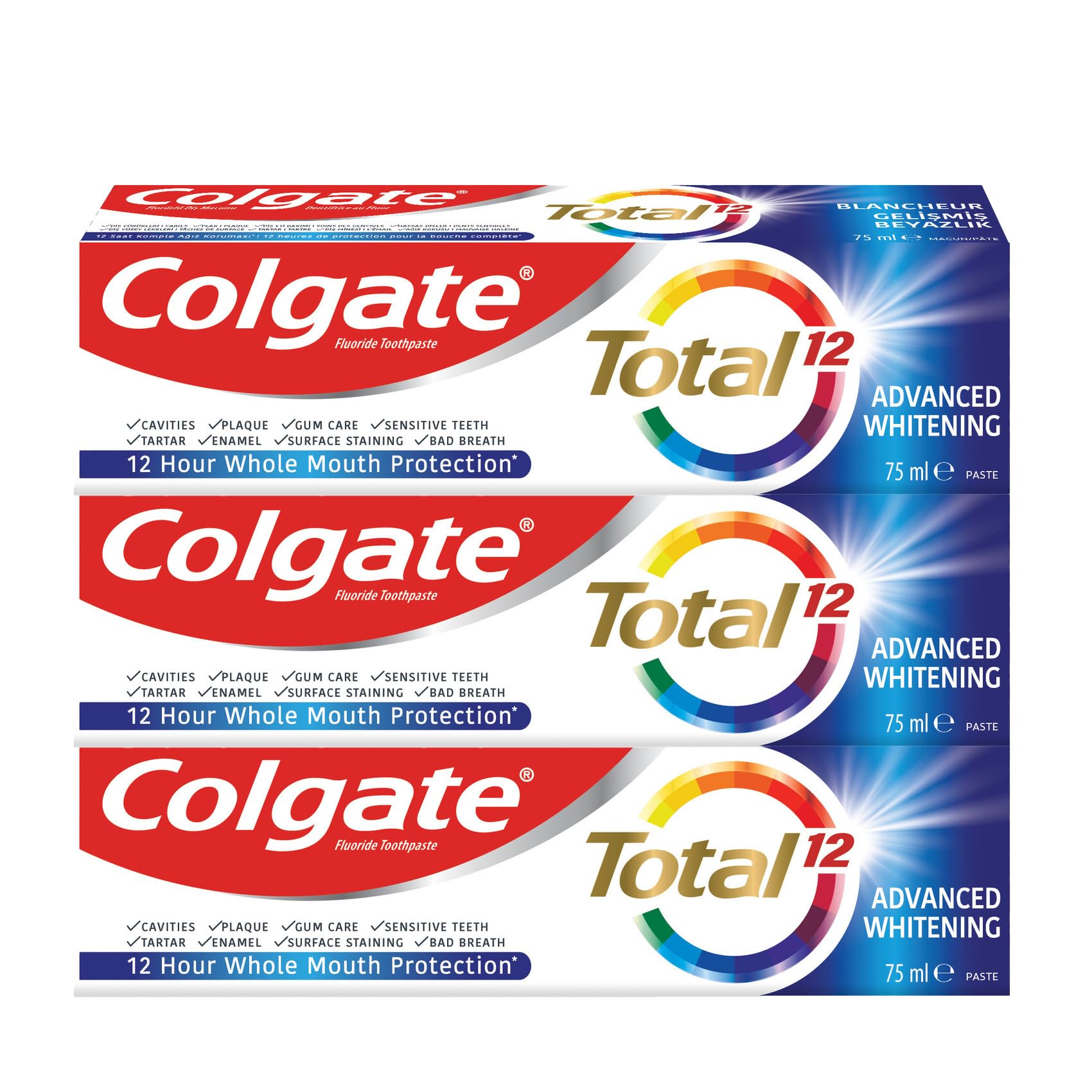 ColgateTotal Advanced Whitening Toothpaste 12 Hour Protection - 3 X 75 ml