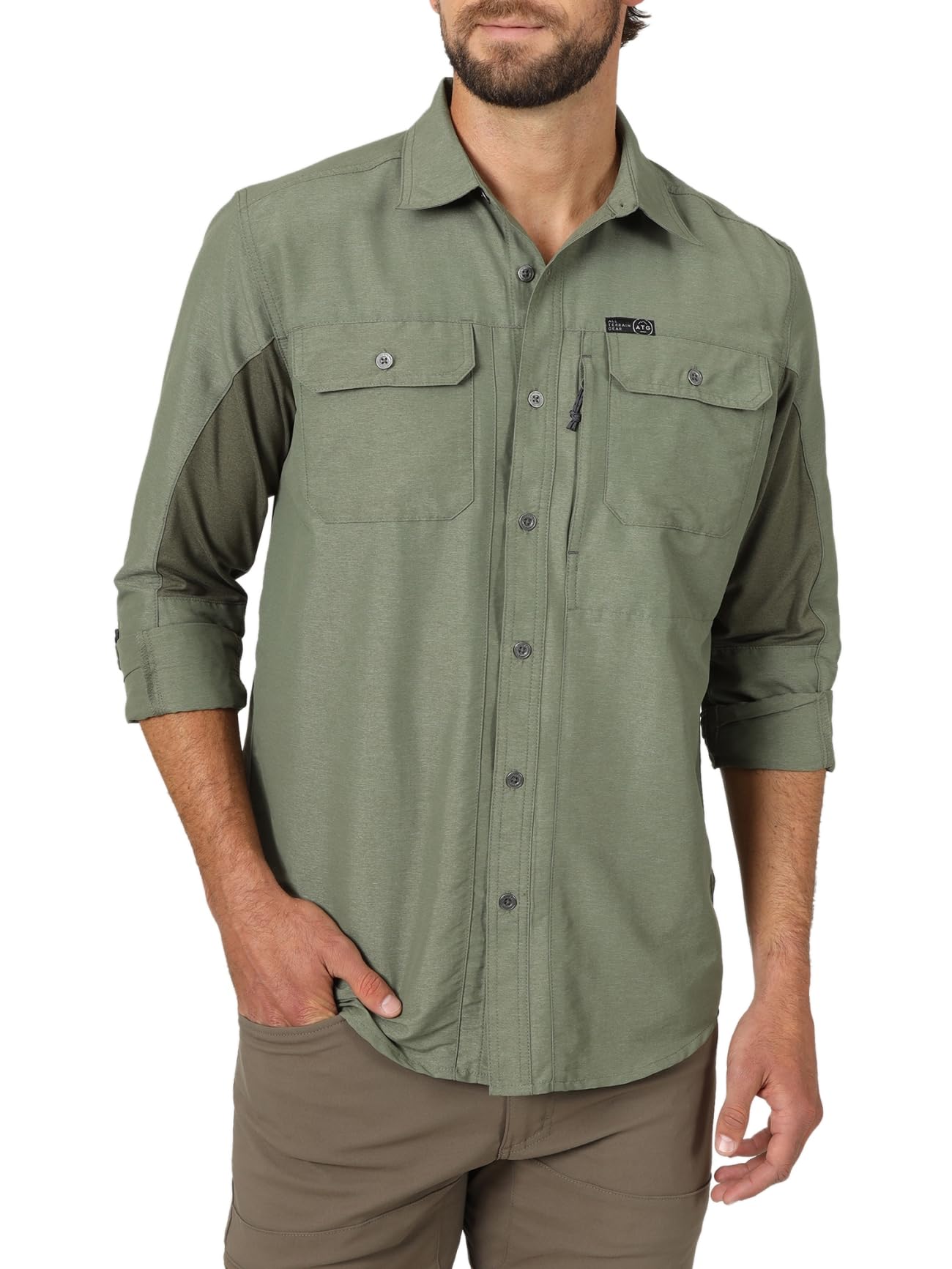 ATG by WranglerMen's Long Sleeve Mixed Material Shirt