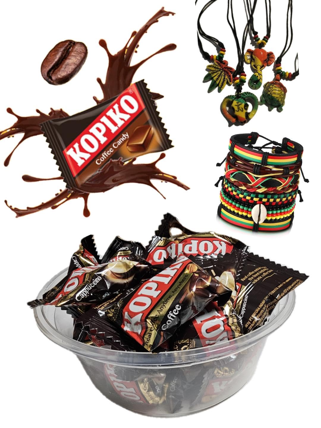 Kopiko Cappuccino & Coffee Candy Real Extract 2in1 Mix Container 4oz with Free 1Tribal Braided Bracelet ALPAS, Brown