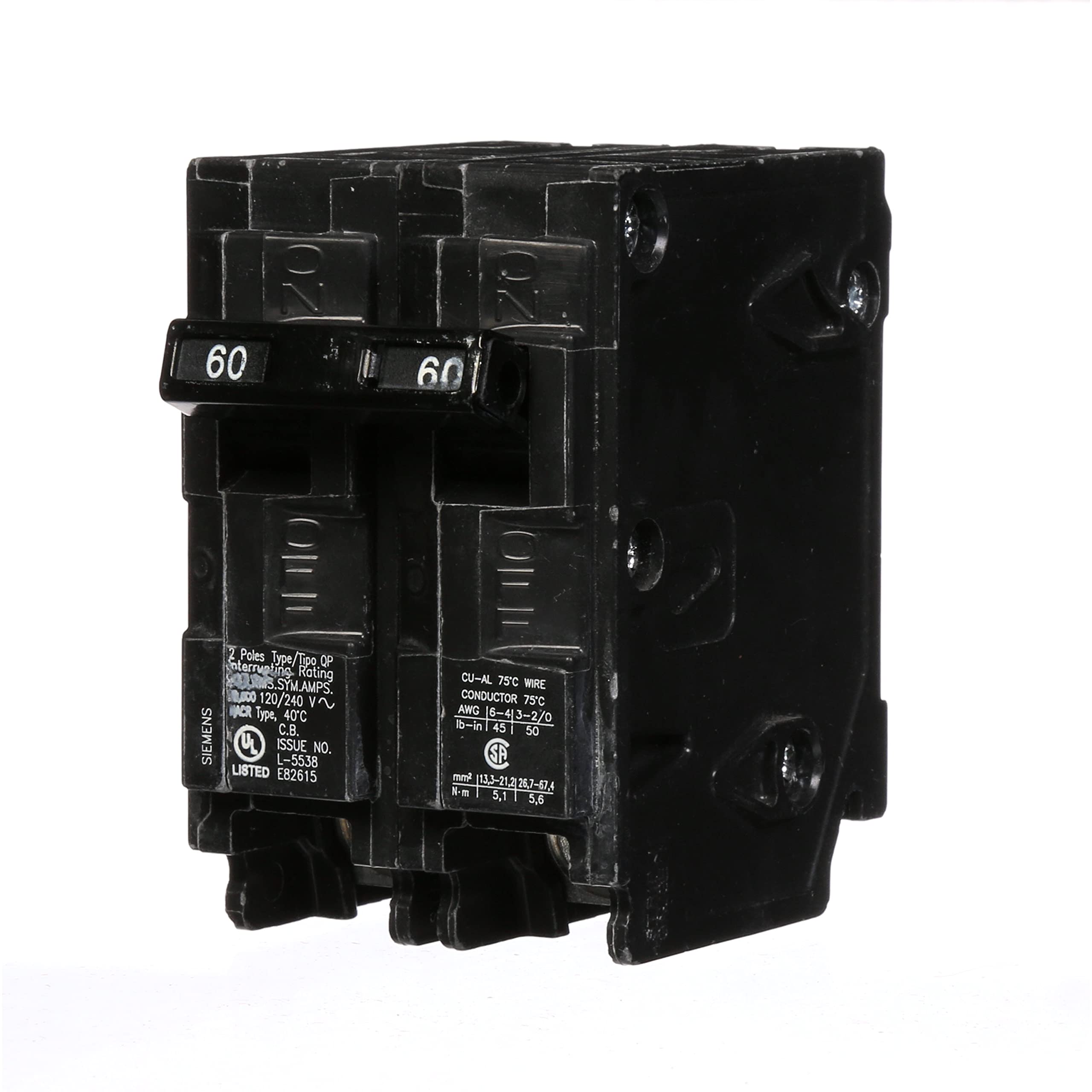 Siemens Q260 60-Amp Double Pole Type QP Circuit Breaker, Black