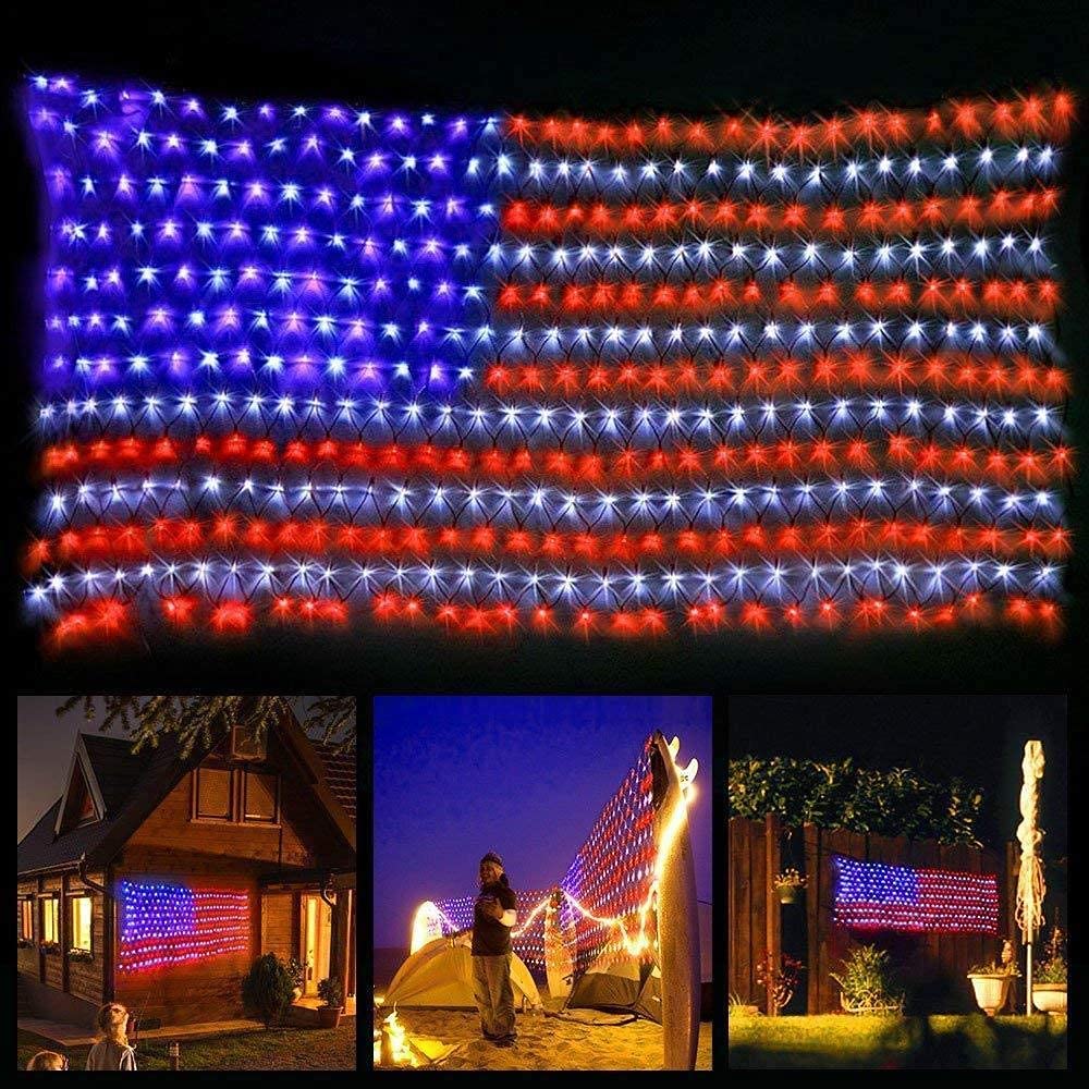 HYH American Flag Lights with 420 Super Bright LEDs Waterproof Led Flag Net Light of The United States for Memorial Day,Yard,Garden Decoration,Festival,Holiday,Party,Christmas New Year Decorations