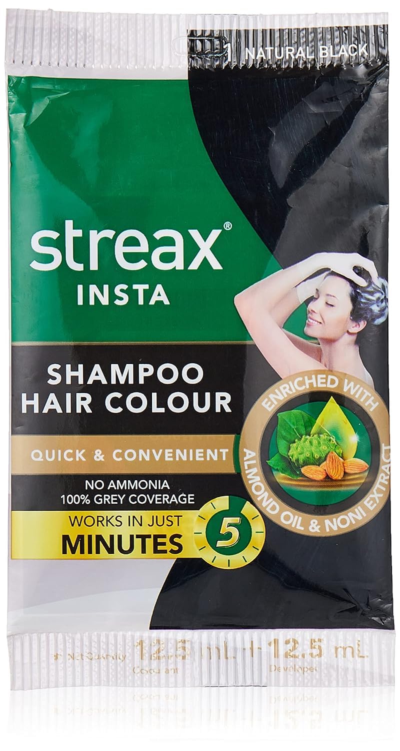 Insta Hair Colour Cream Shampoo, Natural Black, 18ml 2 pac