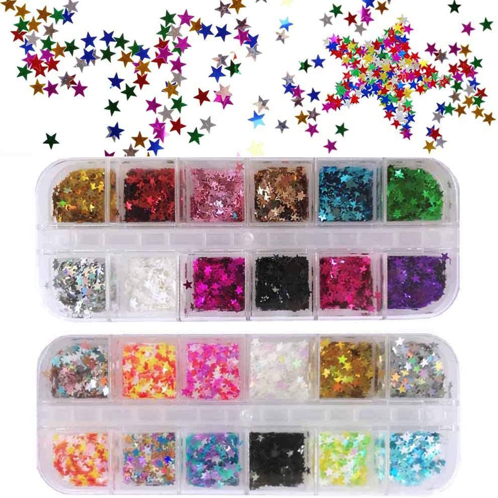 EBANKUStar Glitter Confetti, 24 Boxes Stars Holographic Sequins 3D Laser Glitter Nail Art Flakes Colorful Nail Glitter Manicure Decals Nail Decoration