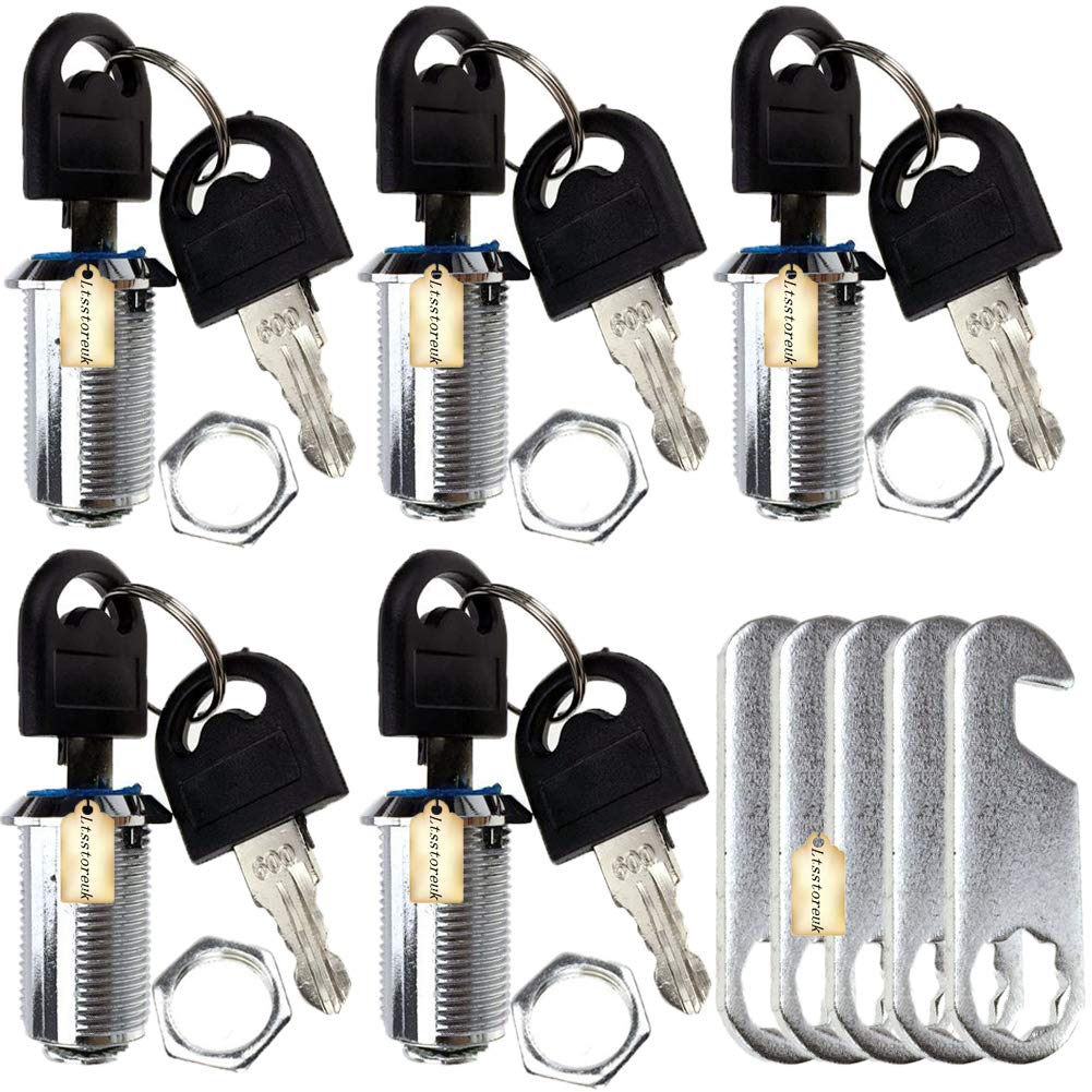 LsgoodcareLtsstoreuk 5Pack Security Mailbox Lock Cabinet Drawer Cupboard Cam Lock 25Mm with 10 Keys, Each Lock with Same Key