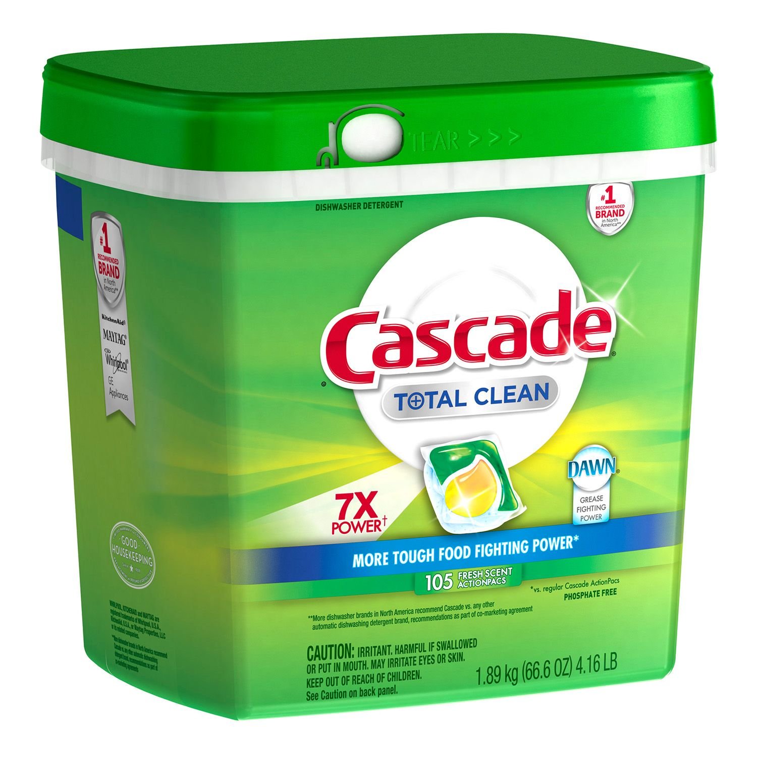 CascadeTotal Clean 7X POWER Dishwashing Detergent Action Pacs, 105 Count