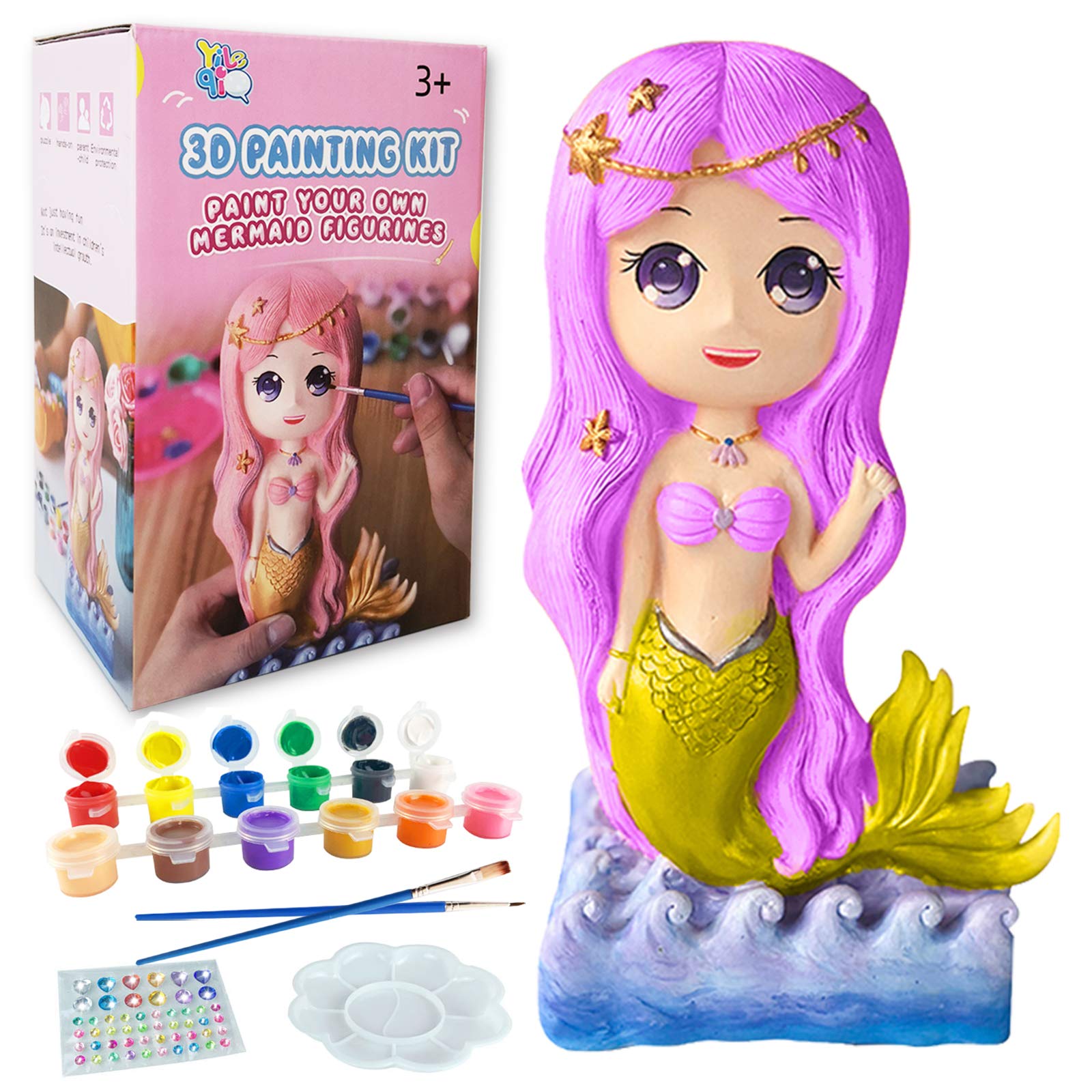 Yileqi Paint Your Own Mermaid Figurines, 2020 Upgraded Non Fragile Painting Kit, DIY Mermaid Painting Kits for Girls Boys, Arts and Crafts for Girls Boys Age 5 6 7 8 9 10 11 12