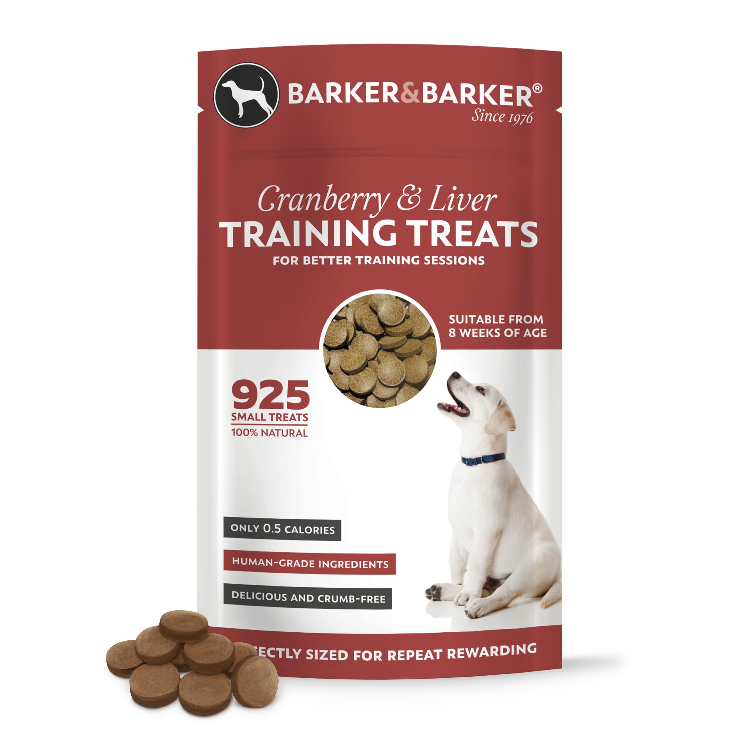 Barker & BarkerBarker and Barker Grain Free Dog Training Treats ❘ 925 Small Healthy Cranberry & Liver Treat Pack, Low Calorie, High in Protein & B Vitamins | No Artificials, 100% Human-Grade for Puppies & Small Dogs