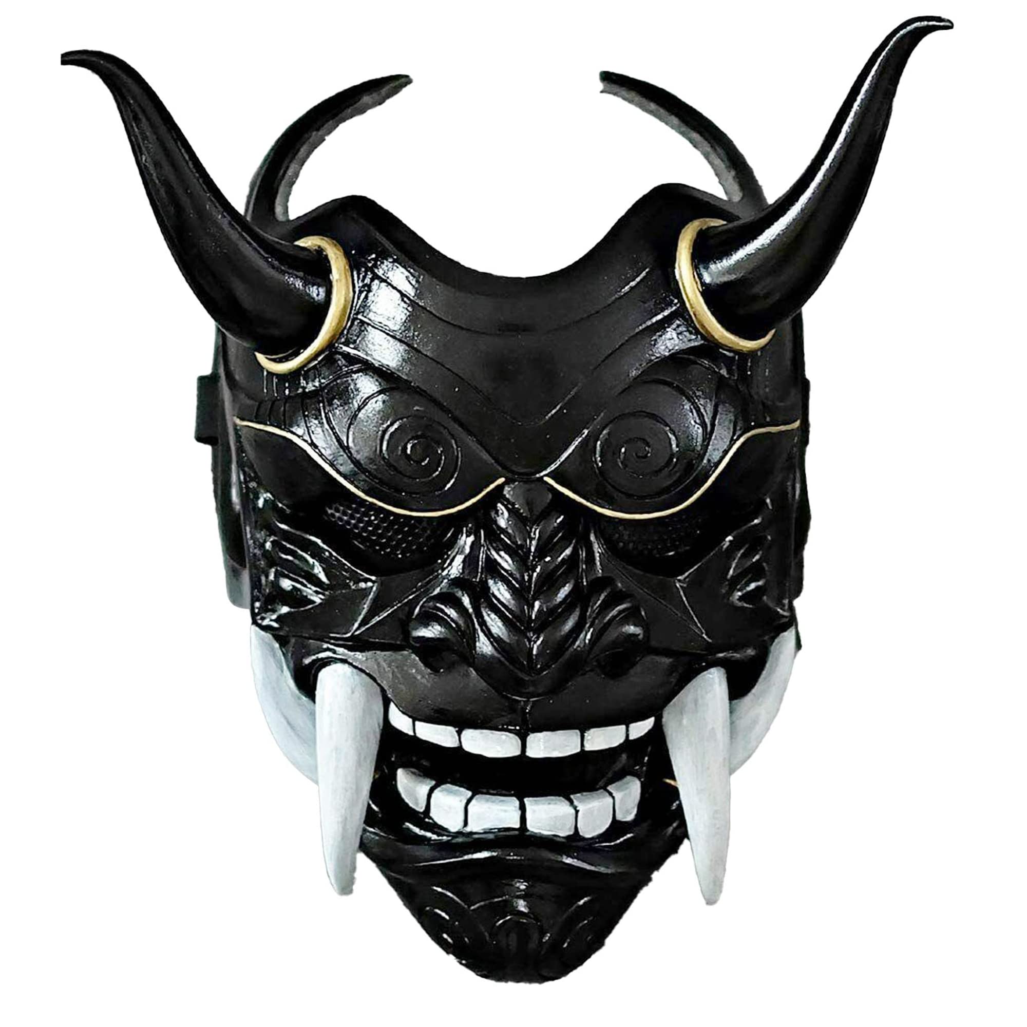 PDLING Halloween Japanese Samurai Hannya Oni Mask Latex Half Face Demon Cosplay Costume Airsoft Masks for Men Kids (Black)