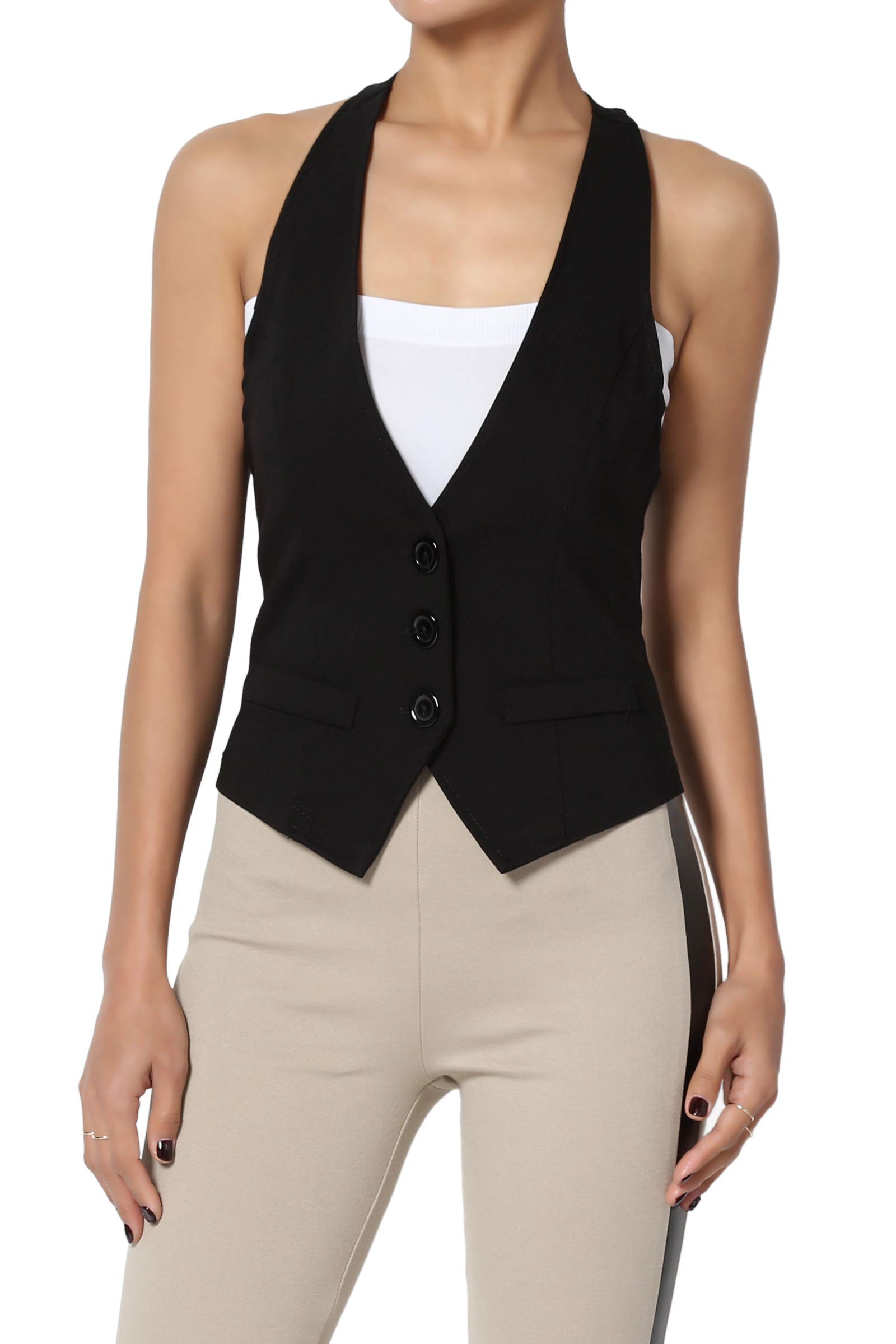 TheMogan Dressy Casual Versatile Racerback Vest Uniform Tuxedo Suit Waistcoat