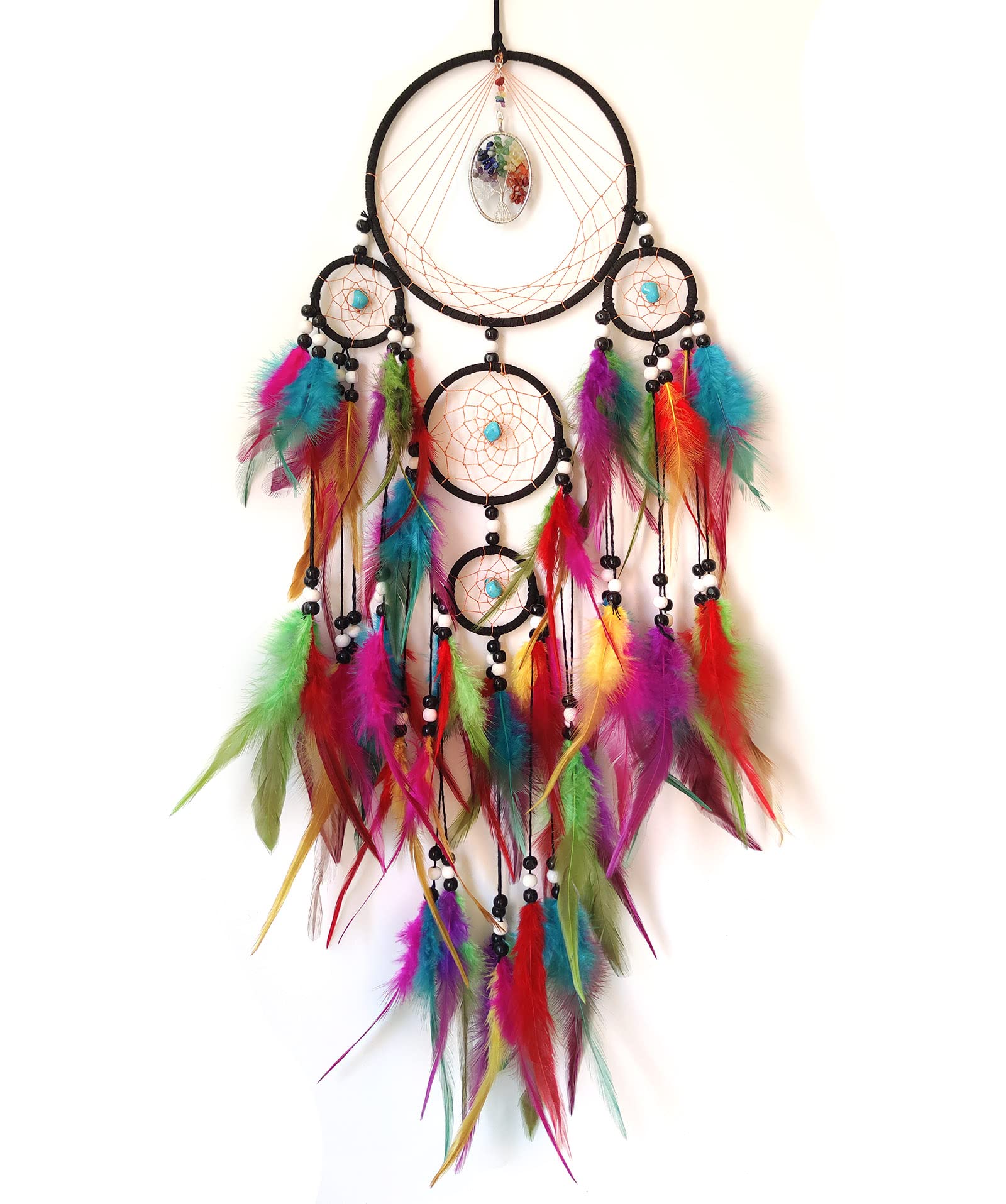 Donko Tree of Life Dream Catcher, Crystal Stone Dream Catcher for Bedroom Adult, Large Dream Catchers for Wall Hanging Colorful Feather Dream Catcher for Bedroom Wall Decor