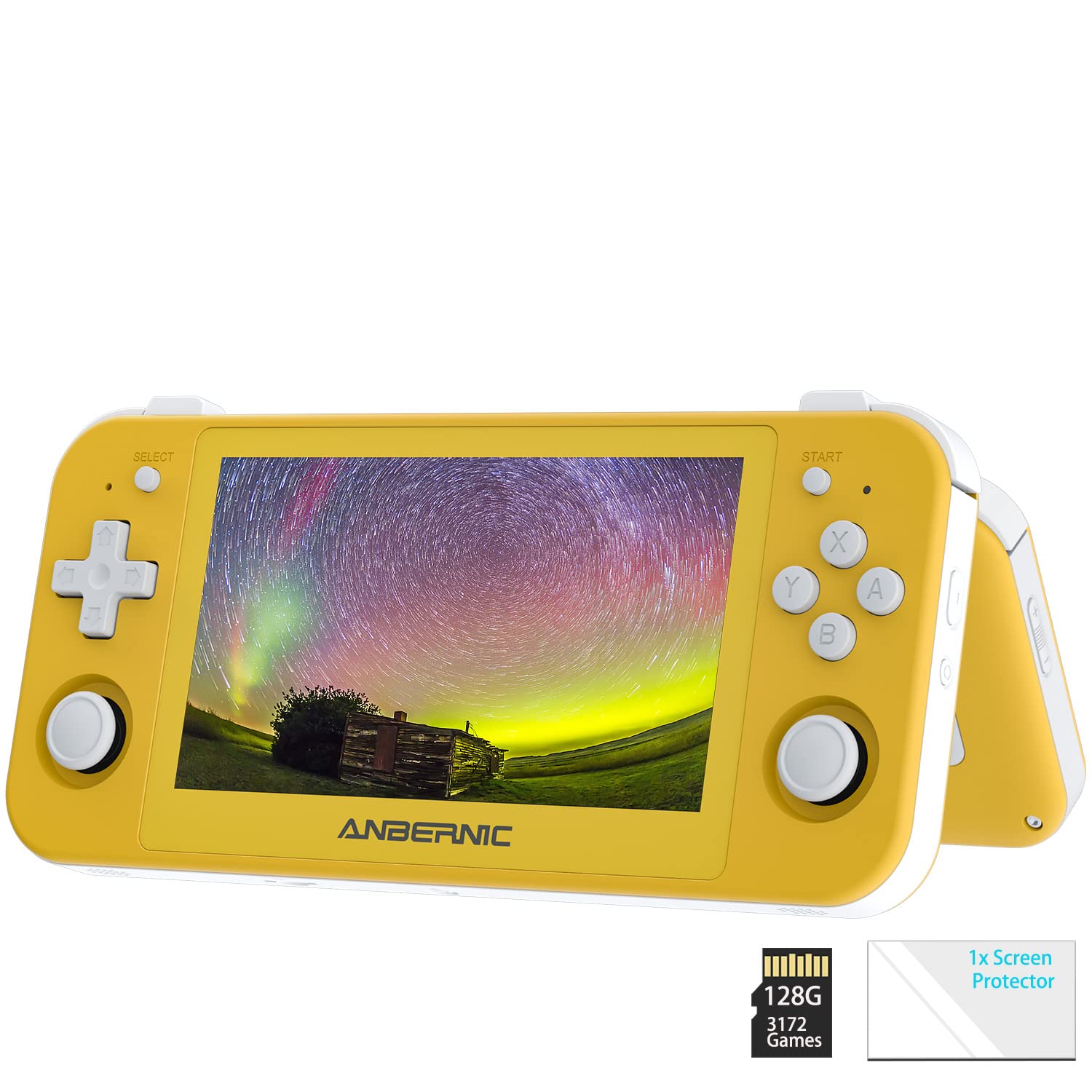 RG505 Handheld Game Console Android 12,Unisoc Tiger T618 Built-in 128G Pre-Loaded 3172 Games,Gyroscope Sensor and 4.95 inch OLED Touch Screen Google Play Store (RG505- New-Yellow)