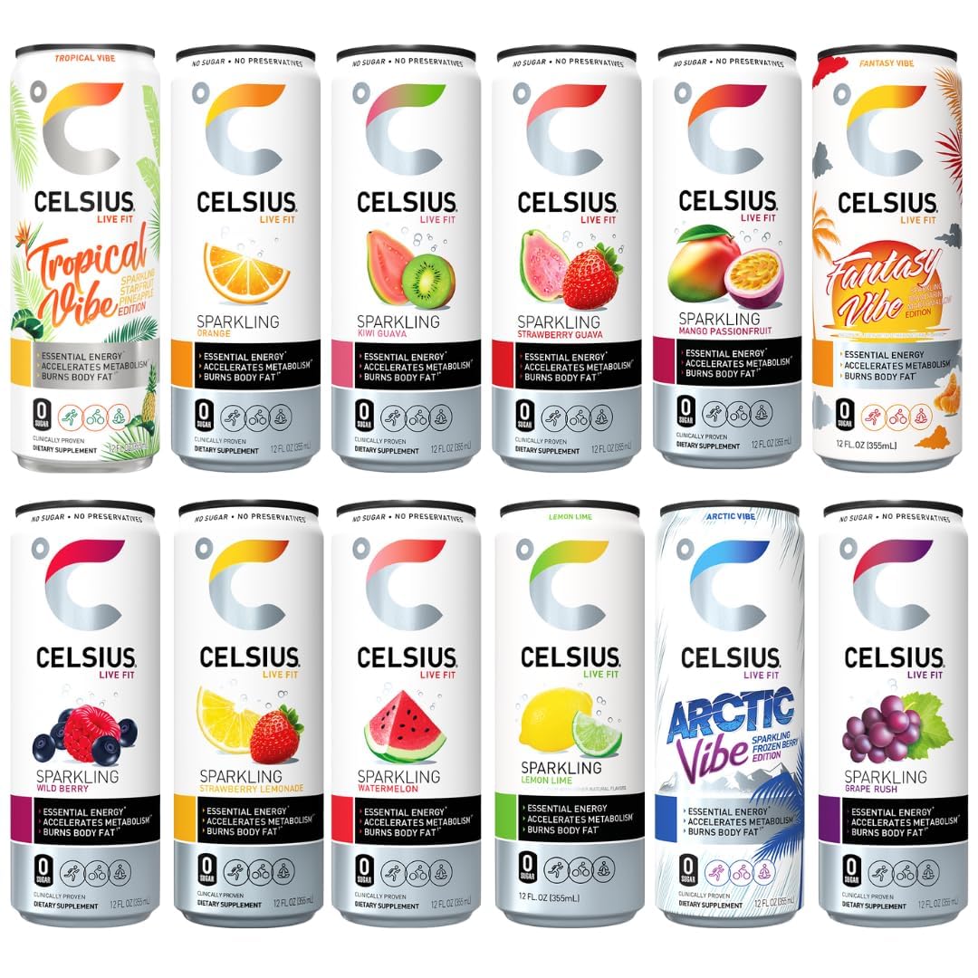 Celsius Energy Drink 12-Flavor Variety Pack, Zero Sugar, 12oz. 12 Pack