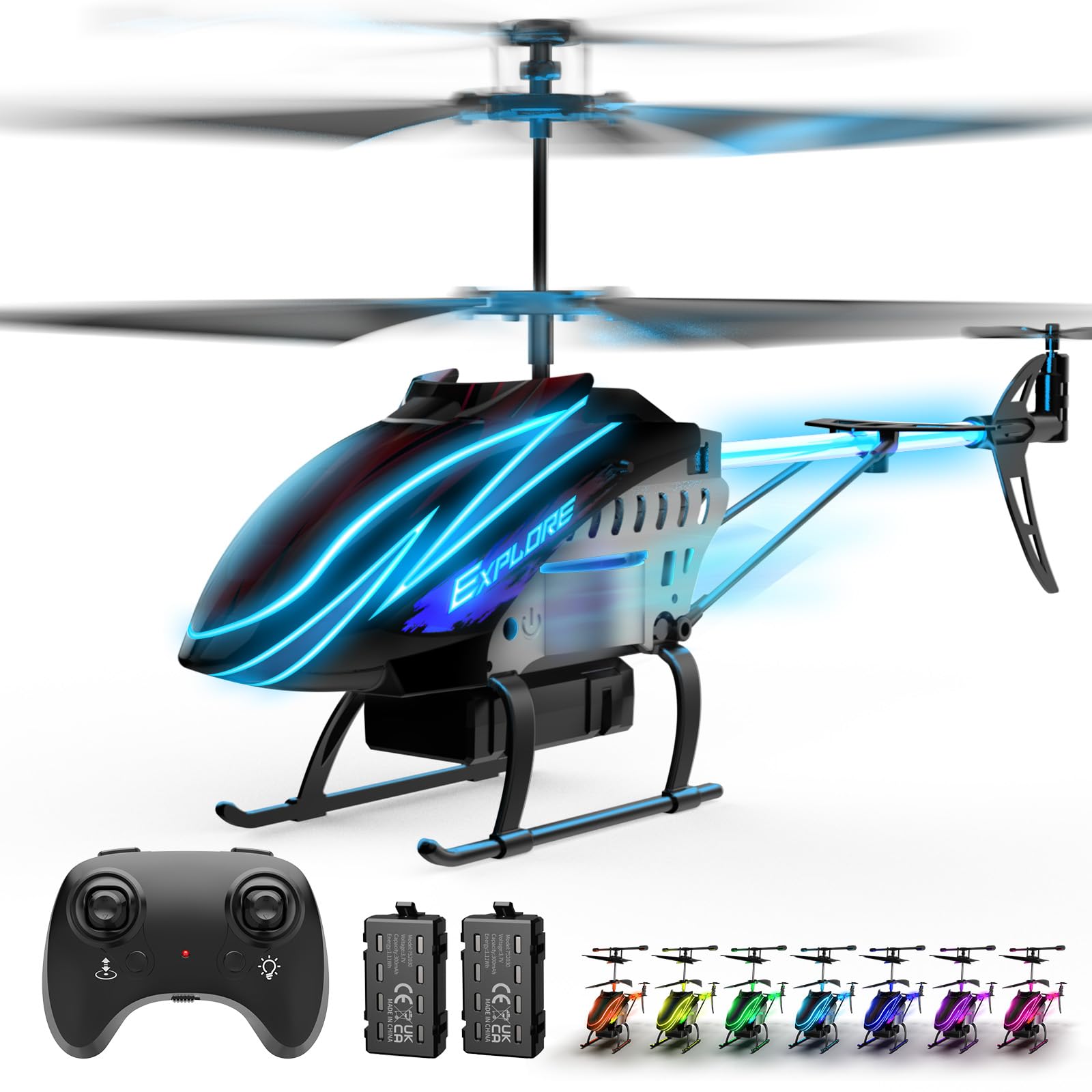 RC Helicopter, Remote Control Helicopter for Kids with 30Mins Flight(2 Batteries), 7+1 LED Light Modes, Altitude Hold, RC Toys for Boys Girls