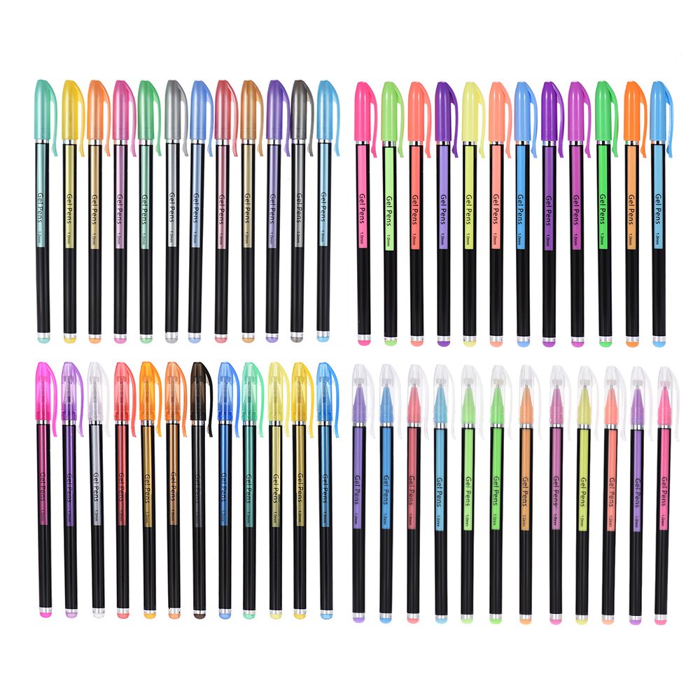 48 Colors Gel Pens Includes Glitter/Neon/Gouache/Metal Pens Marking Highlighting Drawing for Students Coloring Books