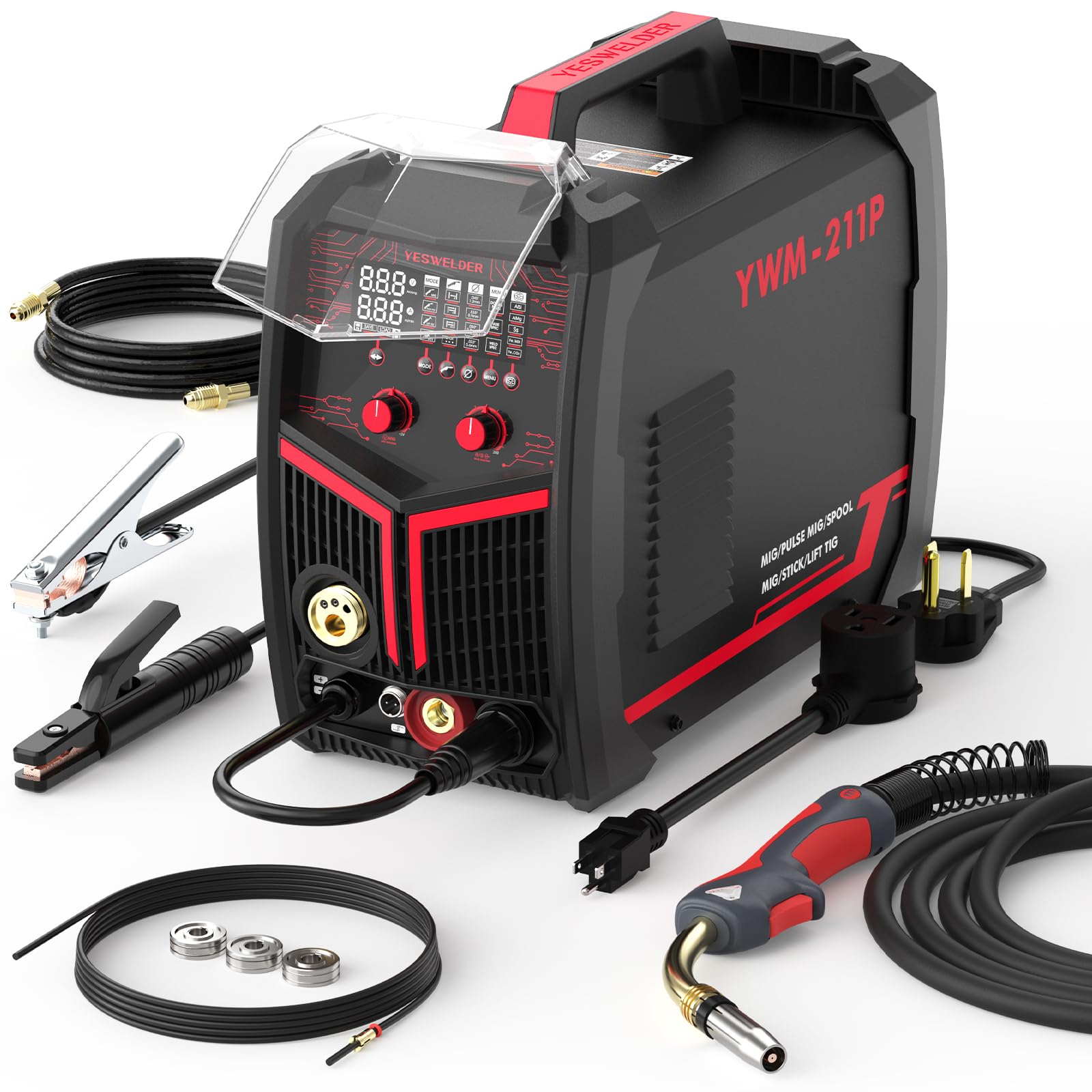 YESWELDER200Amp Aluminum MIG Welder with Pulse YWM-211P, 110/220V Dual Voltages MIG/Stick/Lift TIG Multi Proces MIG Welding Machine,Spool Gun Compatible