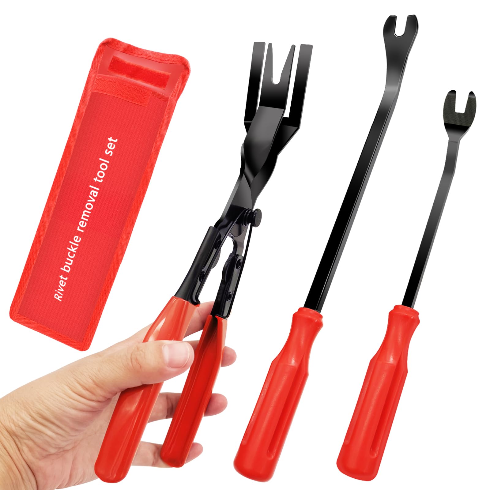 XBRN 3 Pcs Clip Pliers & Fastener Removal Tool, Clip Remover Tool, Auto Trim Removal Tool Kit Auto Upholstery Combo Repair Kit for Car Door Panel Dashboard