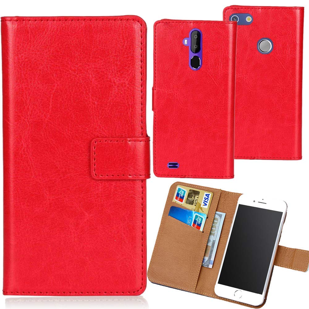 DingshengkPU Flip Folio Leather Case TPU Silicone For Doro 1370 1371 1372 2.4 inch Book Wallet Business Phone Protection Protector Protective Cover Skin Pouch Etui (Rot)