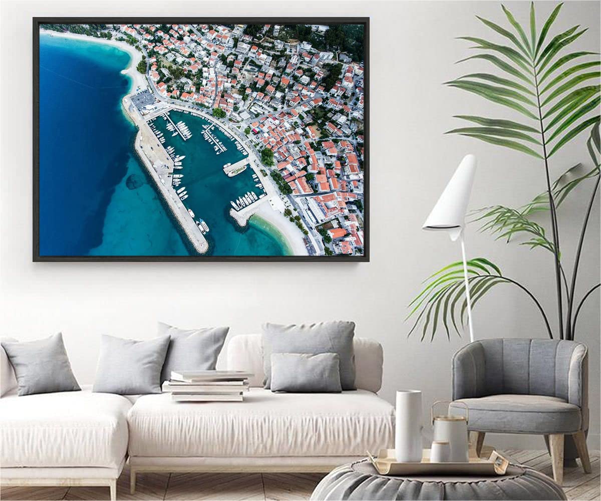 VERRE ART Black Floater Framed Canvas - Wall Decor for Living Room, Bedroom, Office, Hotels, Drawing Room (34in X22in) - Baska Voda Beach