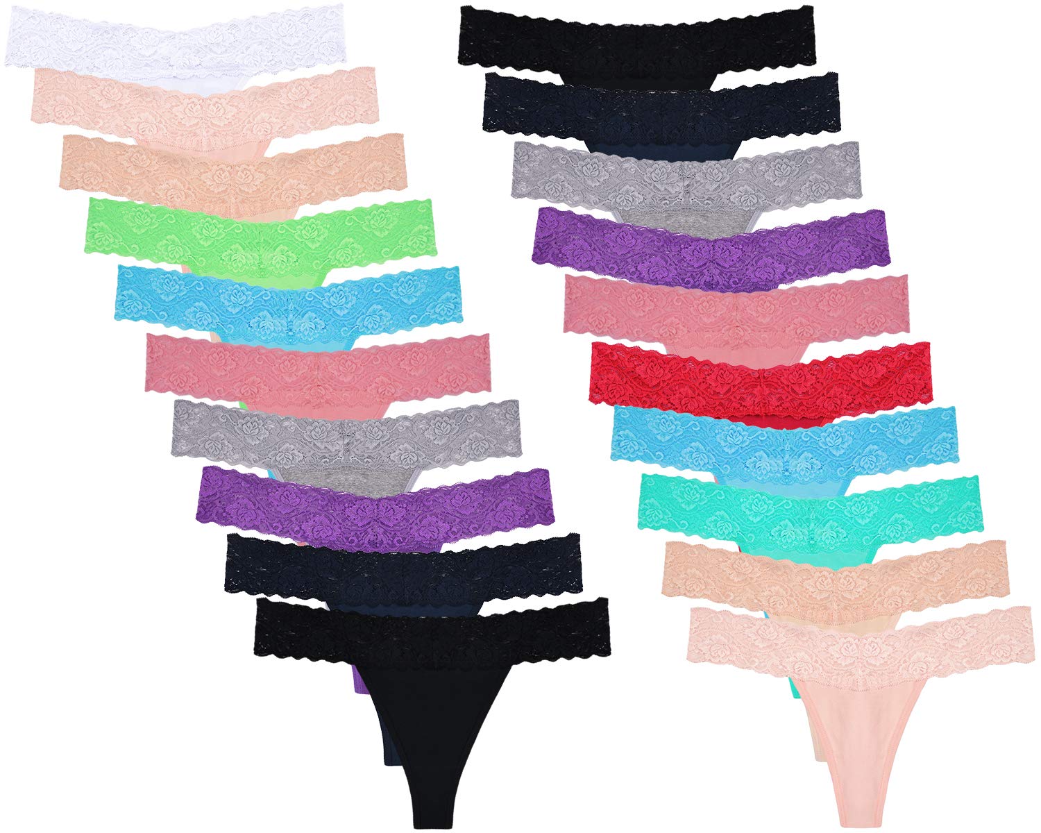 Sunm Boutique20 Pack Womens Lace Thongs Underwear Seamless T Back Low Waist See Through Panties