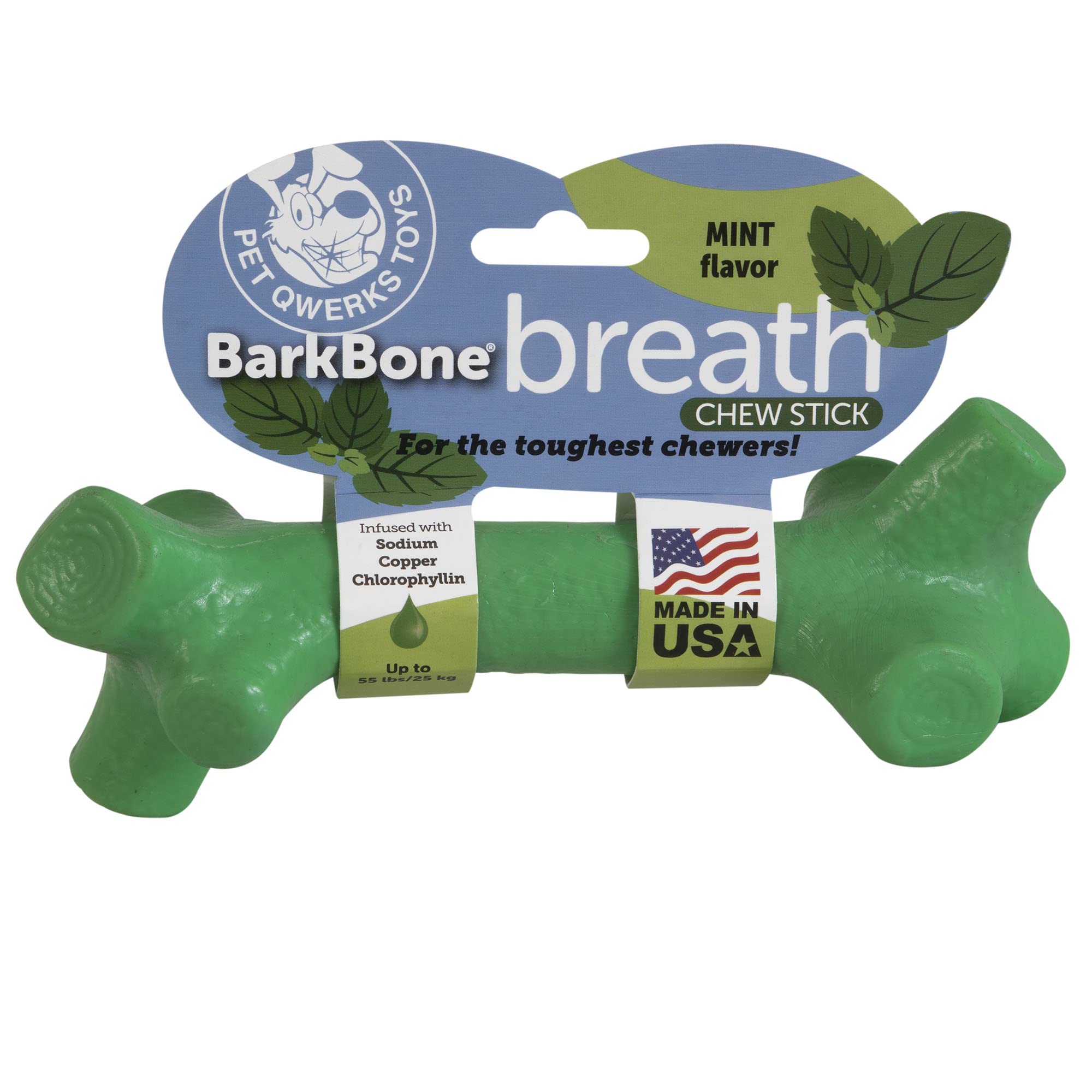 Pet Qwerks BarkBone Breath Dental Chew Stick with Mint Flavor for Aggressive Chewer Dogs, Made in USA Large