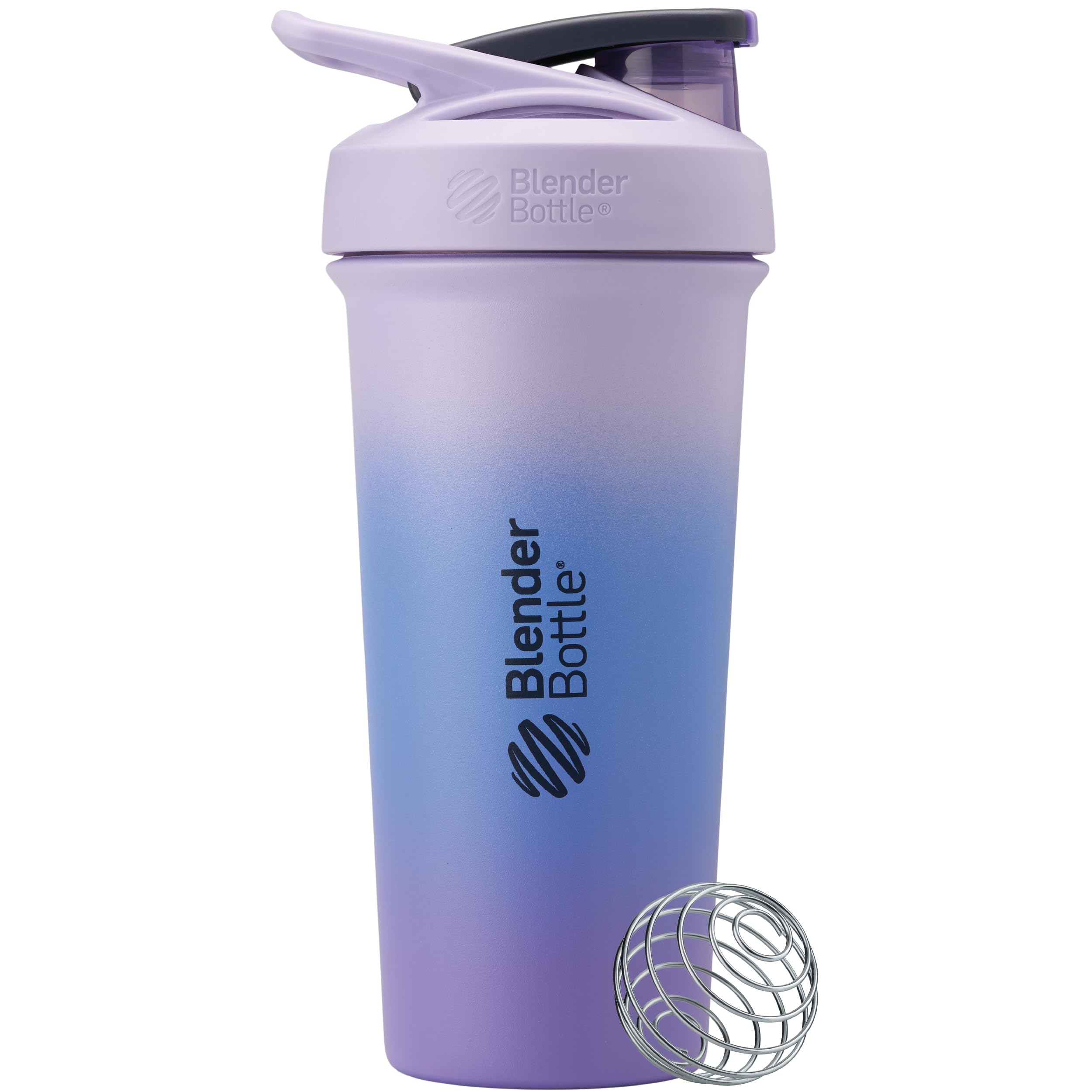 BlenderBottleStrada Sleek Shaker Cup Insulated Stainless Steel Water Bottle with Wire Whisk, 710ml, Lavender Ombre