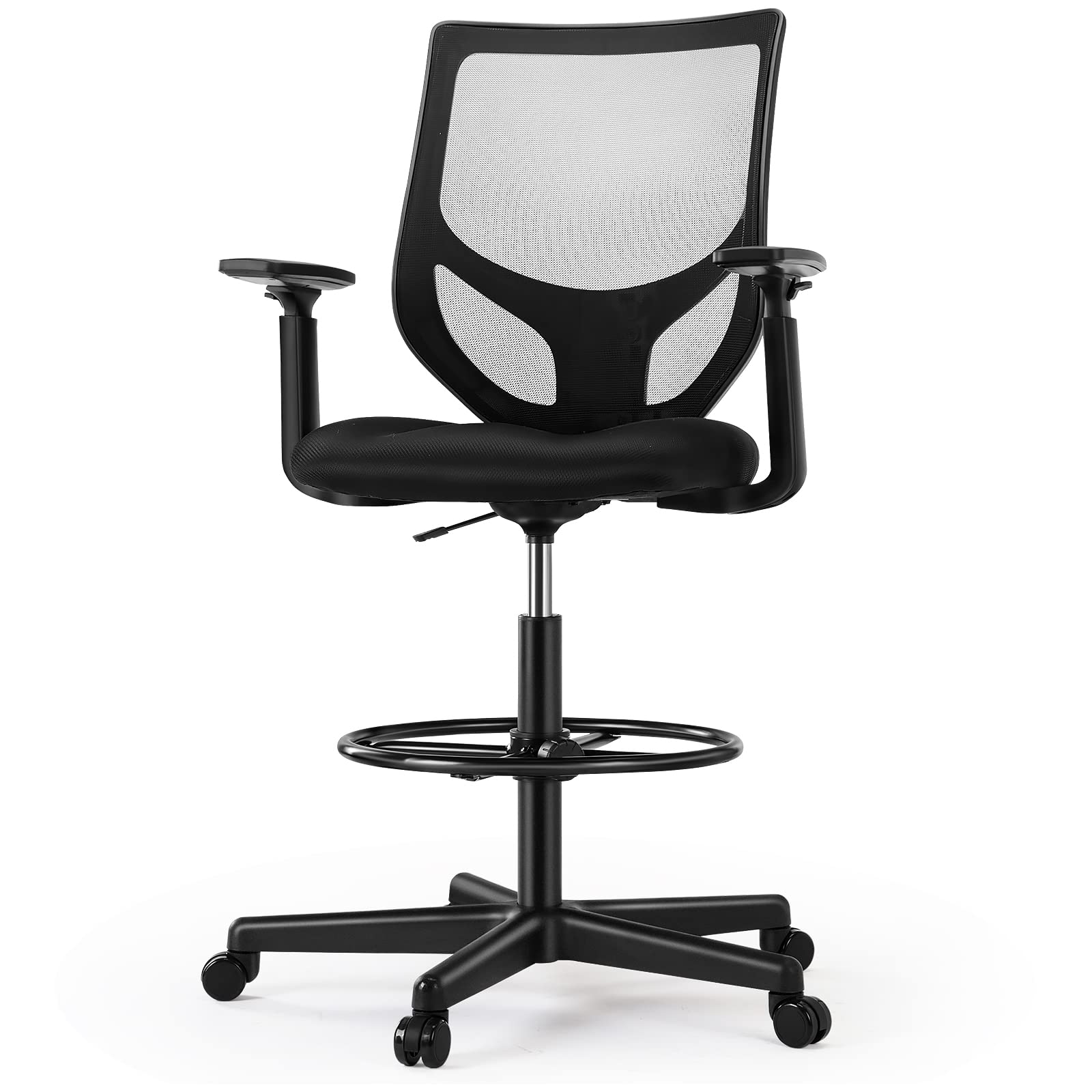 Drafting Chair - Tall Standing Office Desk Chair with Adjustable Foot Ring, Chair with Ergonomic Lumbar Support, Adjustable Height, Breathable Mesh