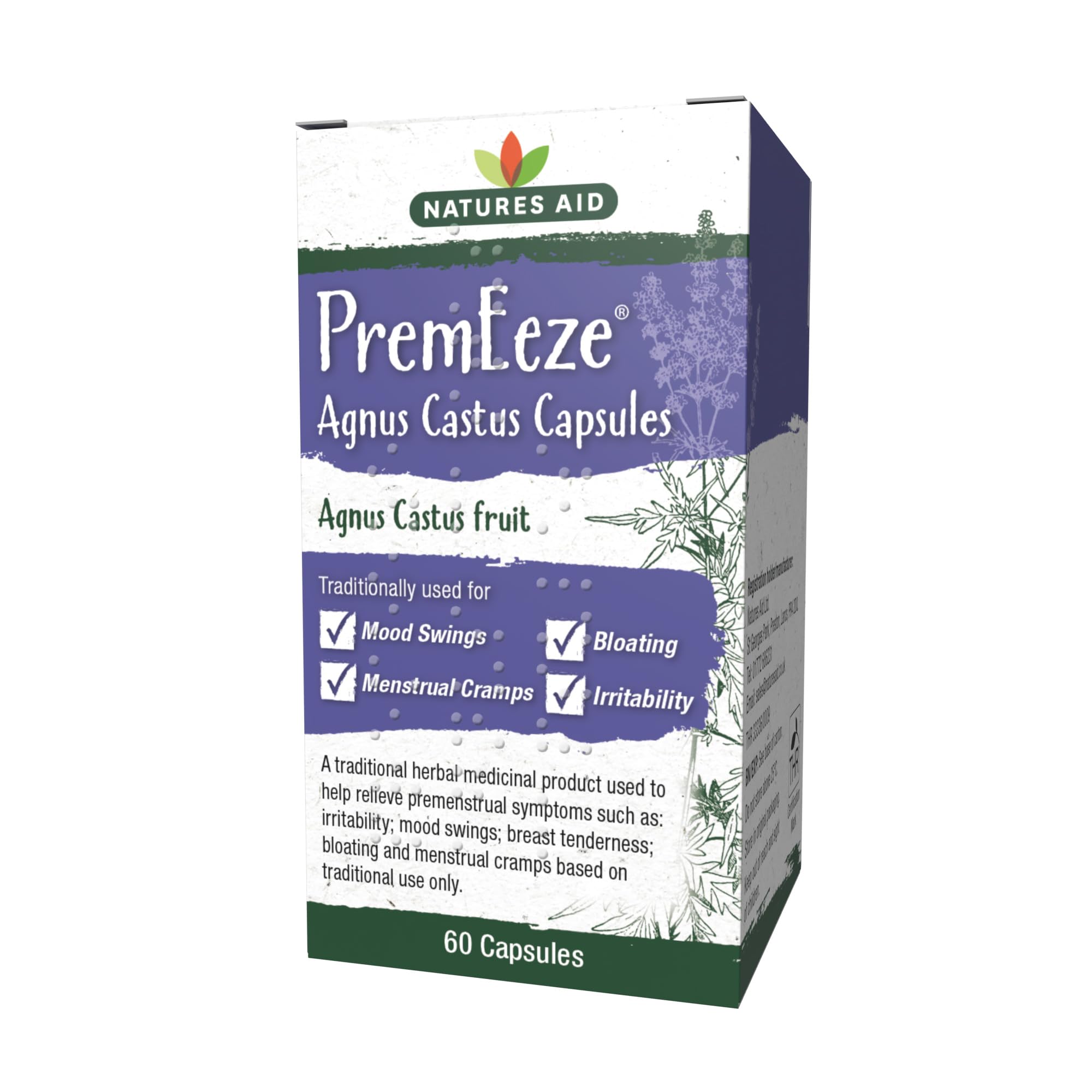 Natures Aid PremEeze Agnus Castus, Relief of Premenstrual Symptoms (PMS), Vegan, 60 Capsules