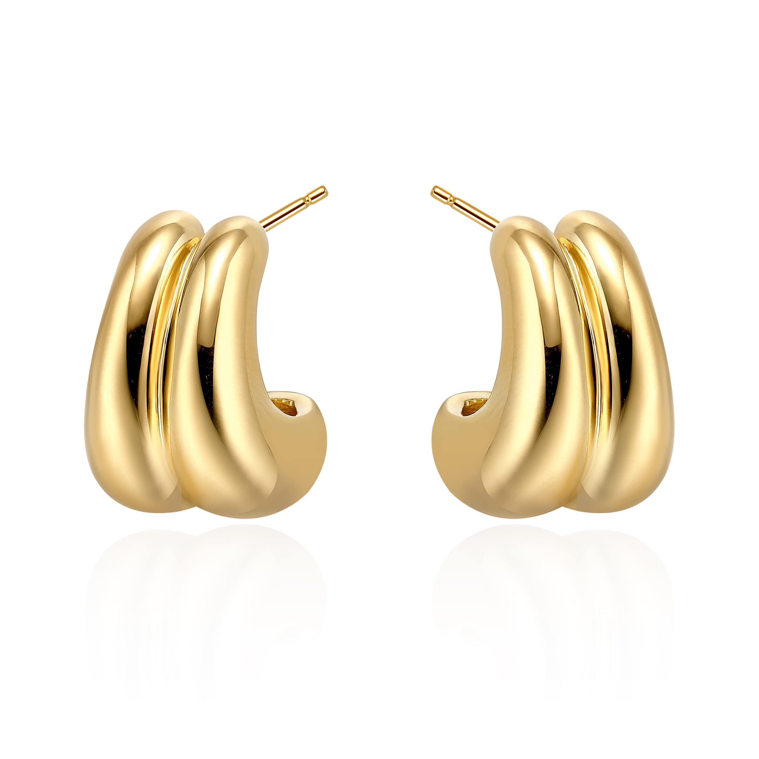 Gold Hoop Earrings for Women Girls 18K Gold Plated Chunky Hoop Earrings Statement Lightweight Thick Trendy Small Gold Open Hoops Fashion Jewelry Gifts