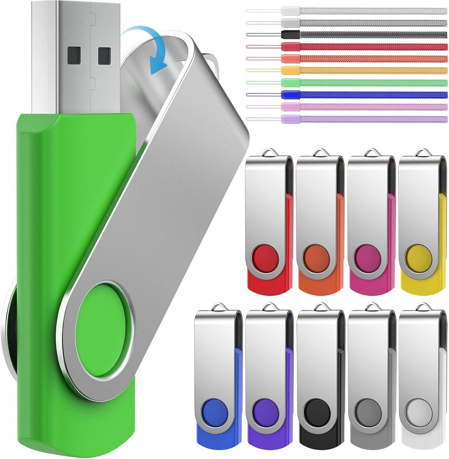 FEBNISCTE USB Stick 2GB Pack of 10 Multipack USB 2.0 Flash Drives - Swivel Mixed Color Bulk Memory Sticks 2 GB Thumb Drive Pen Drive Zip Drive