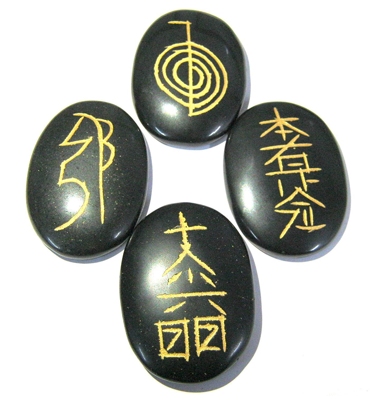 Mautik Sadiwala Black Tourmaline Reiki Symbol Set Reiki Symbol Crystal Set Reiki Symbol Stone Reiki Symbol Set 4 pc for Reiki Healing and Crystal Healing Stones (Color : Black)