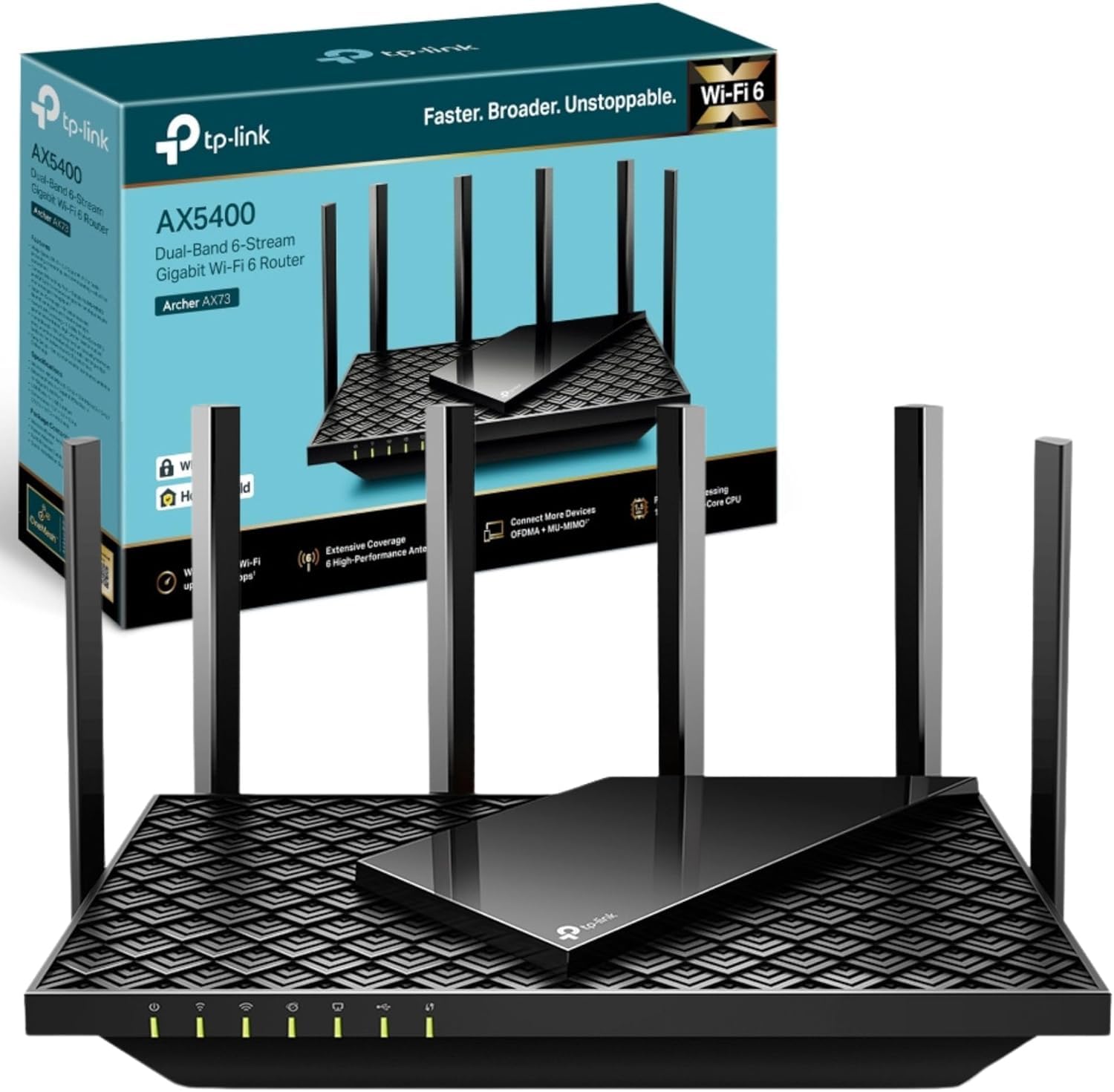 TP-Link AX5400 Dual-Band Gigabit Wi-Fi 6 Router, WiFi Speed up to 5400 Mbps, 4×Gbps LAN Ports, Connect 200+ Devices, Ideal for Gaming Xbox/PS4/Steam&4K/8K, with OneMesh™and HomeShield (Archer AX73)